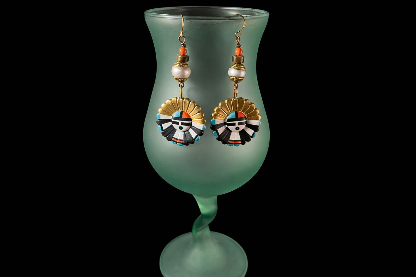 Aztec Sun Dancer Pearl Drop Earrings