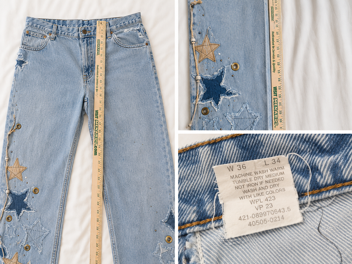 Biker Blues Spirit Lives On Jeans Size 36x31 | Handmade Moto Finds Custom Denim