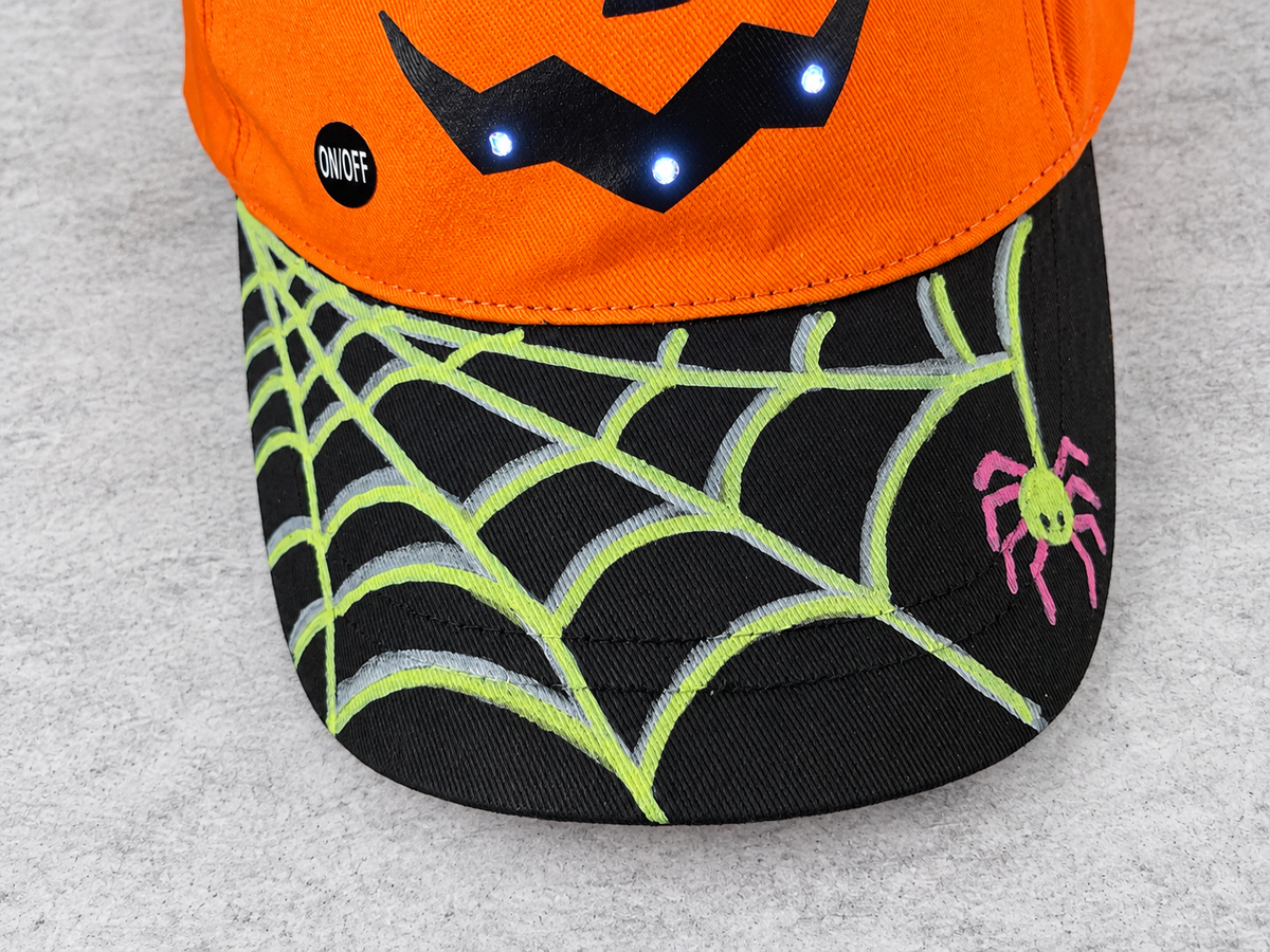 Hand-Painted Pumpkin Baseball Hats – Adjustable with Strobe & Solid Lights!