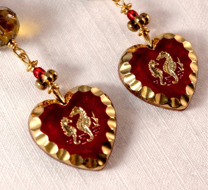 Crimson Heart & Golden Glow Earrings