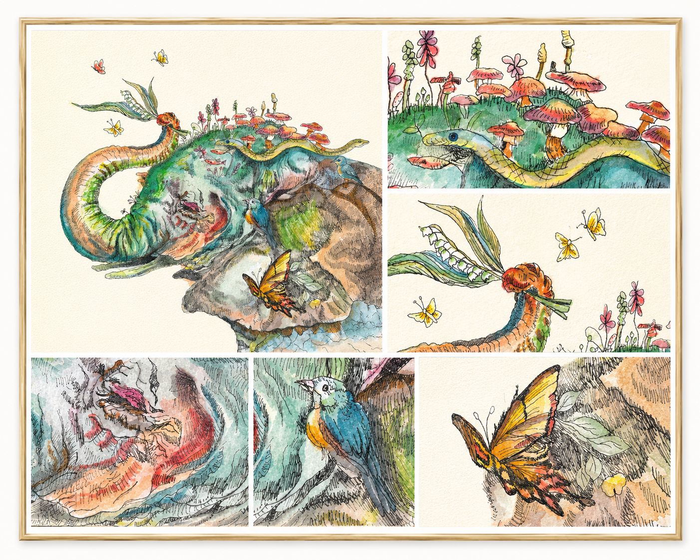 Original Watercolor and Pen Painting – The Forest Keeper Fantasy Nature Artwork 12.5 x 10.5 Inches