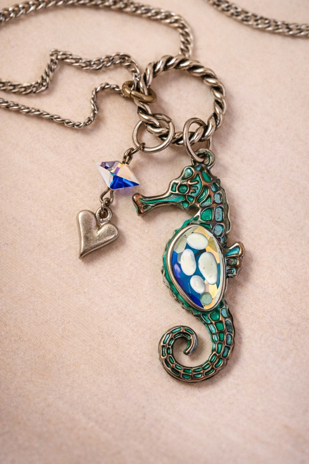 Crystal Tide Seahorse Charm Necklace