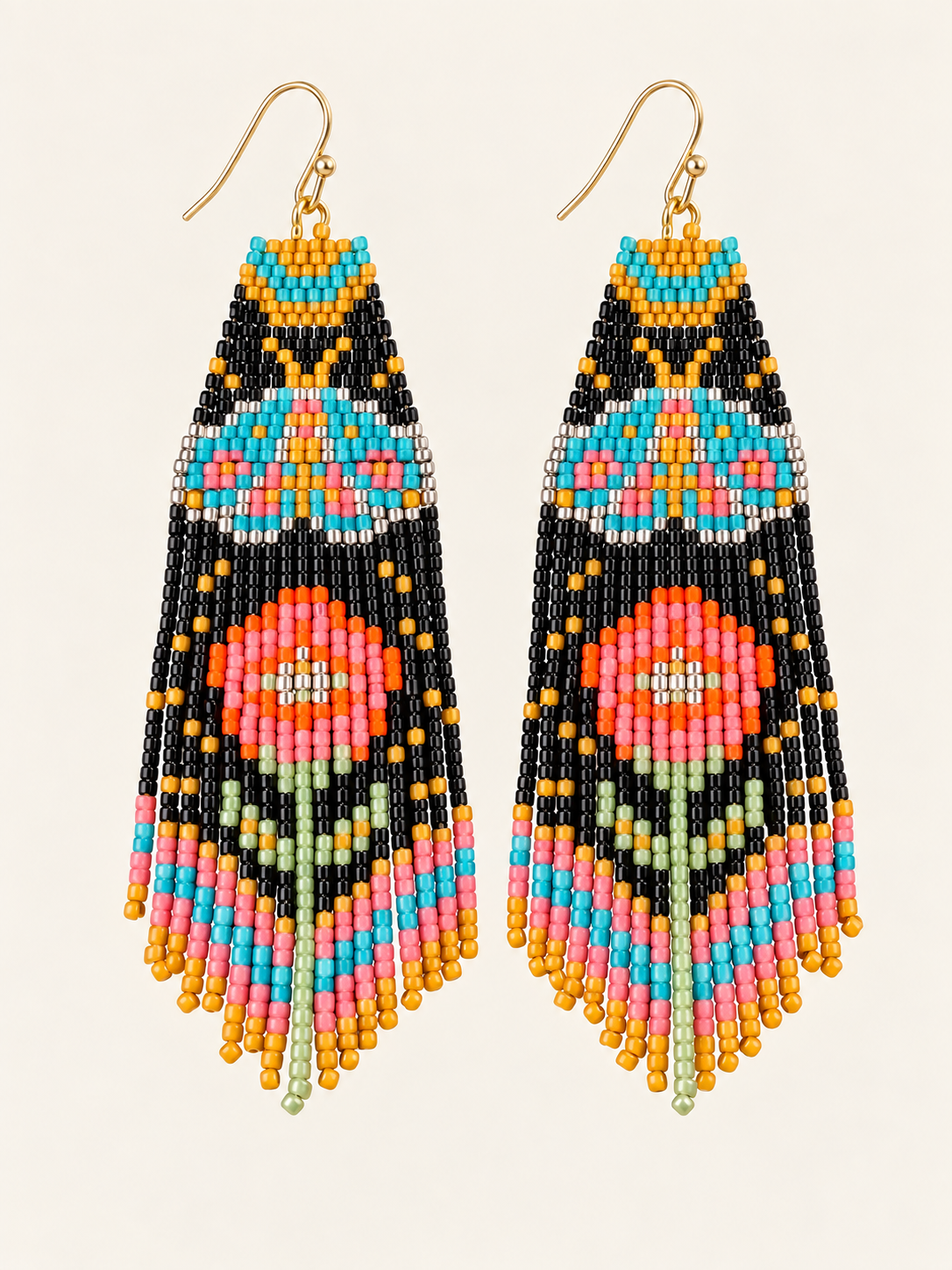 Wildflower Boho Hand-Beaded Fringe Earrings