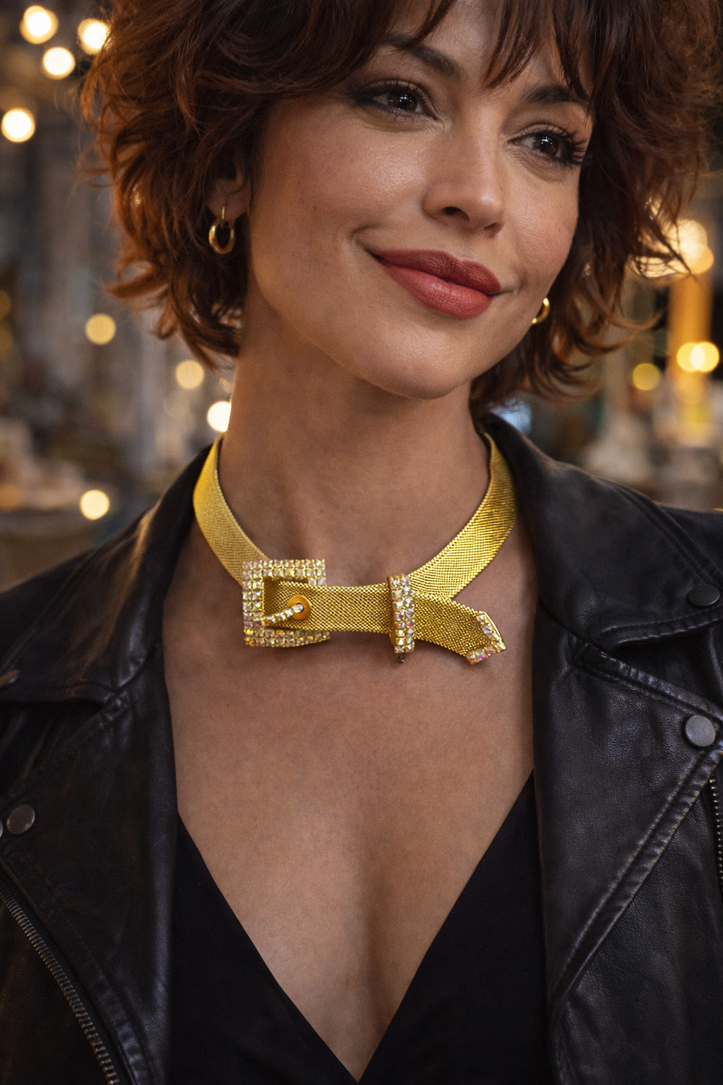 Vintage Gold Mesh Buckle Statement Necklace