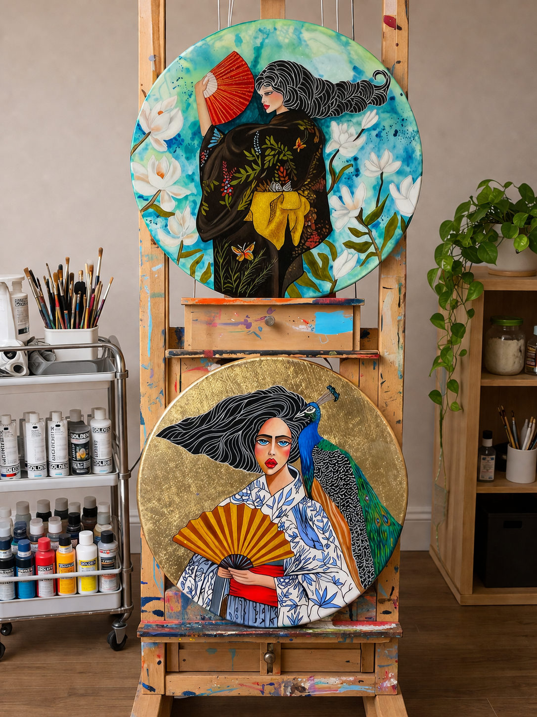 The Weight of Beauty – Acrylic Painting with Resin Finish on 24” Round Wood Panel