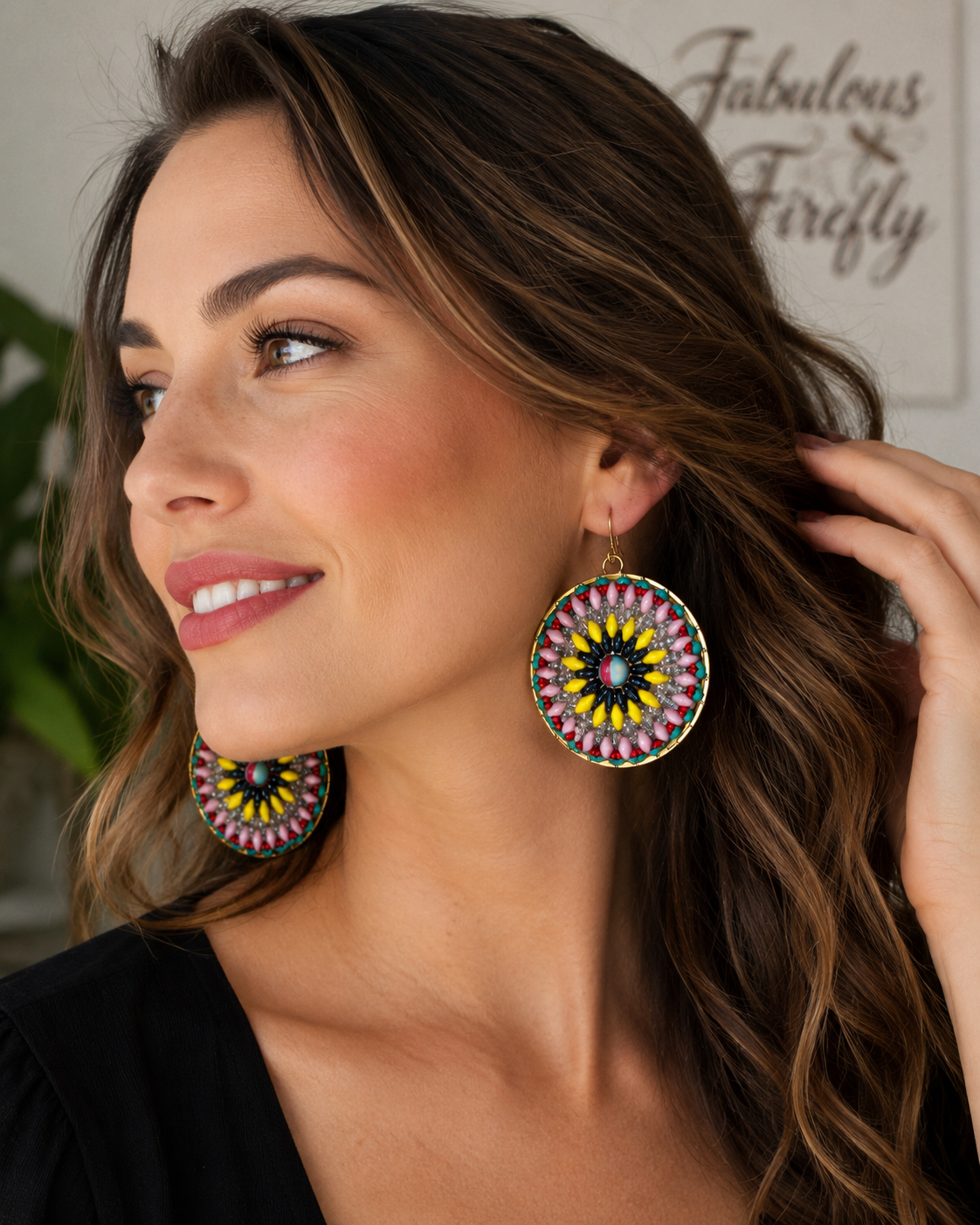 Handmade Beaded Hoop Earrings | Pink Yellow Green SuperDuo & Seed Bead Earrings | Gold Hoop Dangle Earrings