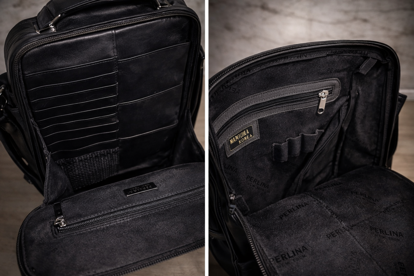 Vintage Perlina Black Leather Crossbody Organizer Bag – Multi Pocket Travel Purse with Credit Card Slots