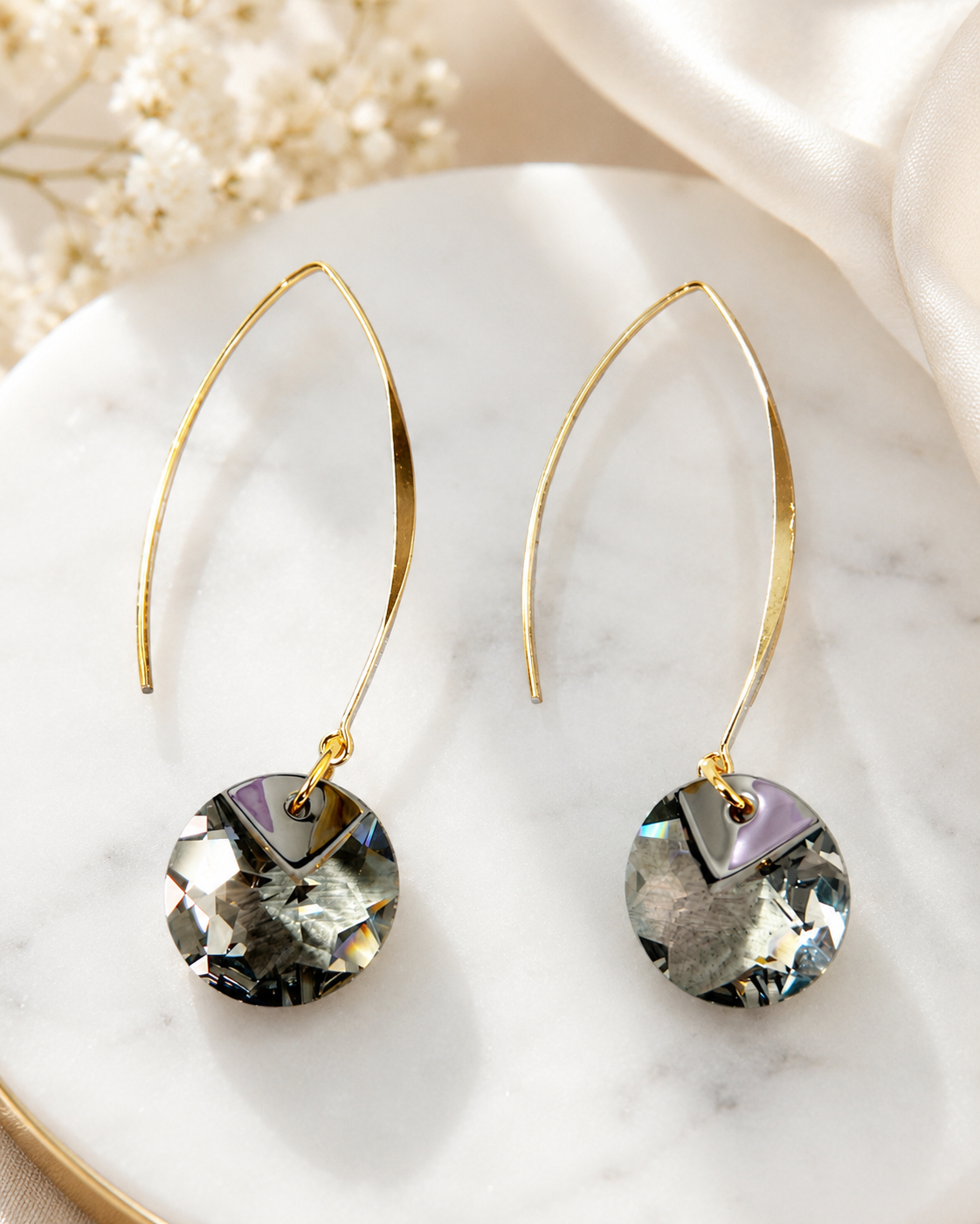 Swarovski Crystal Rivoli Dangle Earrings | Gold Ear Wires | Handmade Sparkle Earrings