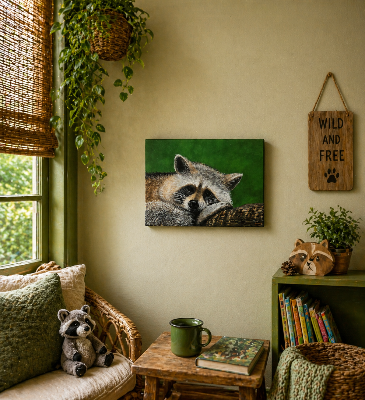 Outlaw Takes a Break – Raccoon Acrylic Painting on 12x16 Board