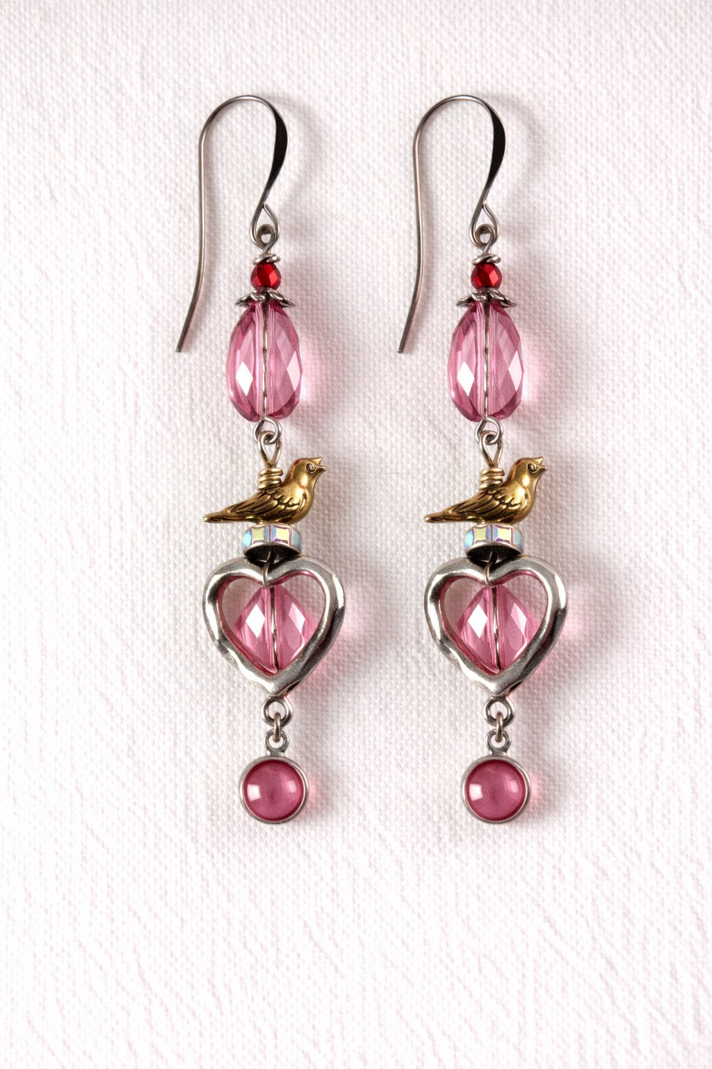 Lovebirds & Blush Heart Earrings