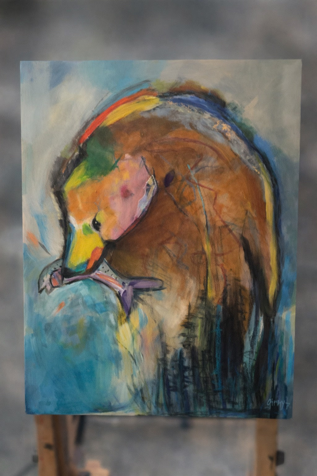 The Catch - Mixed Media painting on hardboard - 24" x 30" Local Pickup Only