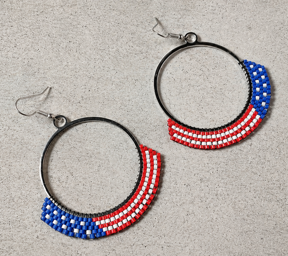 Stars & Stripes Beaded Hoop Earrings – Red White & Blue Silver Hoops