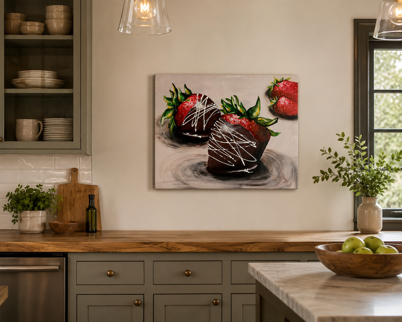 Chocolate Covered Strawberries Painting 16x20 Original Acrylic Canvas Wall Art