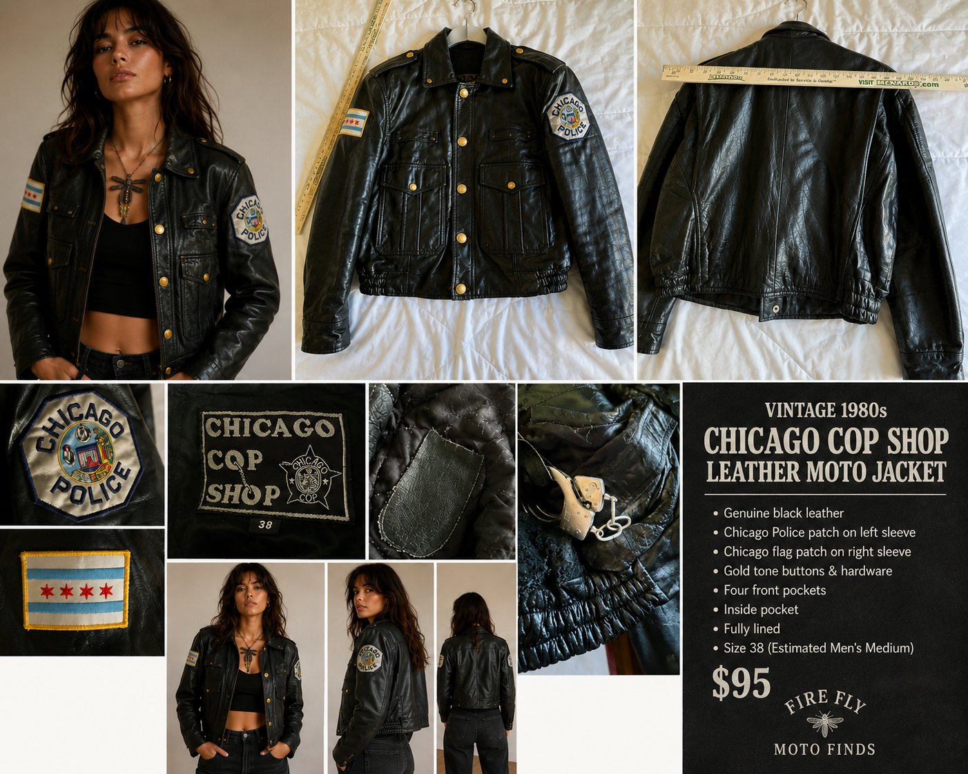 Authentic Vintage Chicago Police Leather Jacket with Handcuffs – Bikes & Spikes Era