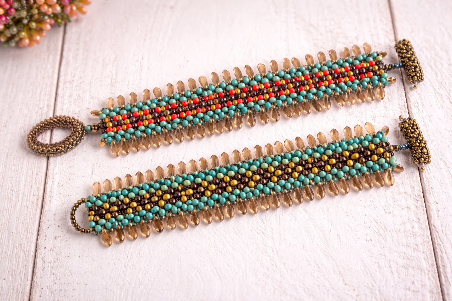 Desert Centipede Reversible Beaded Bracelet | Double Strand Right Angle Weave Statement