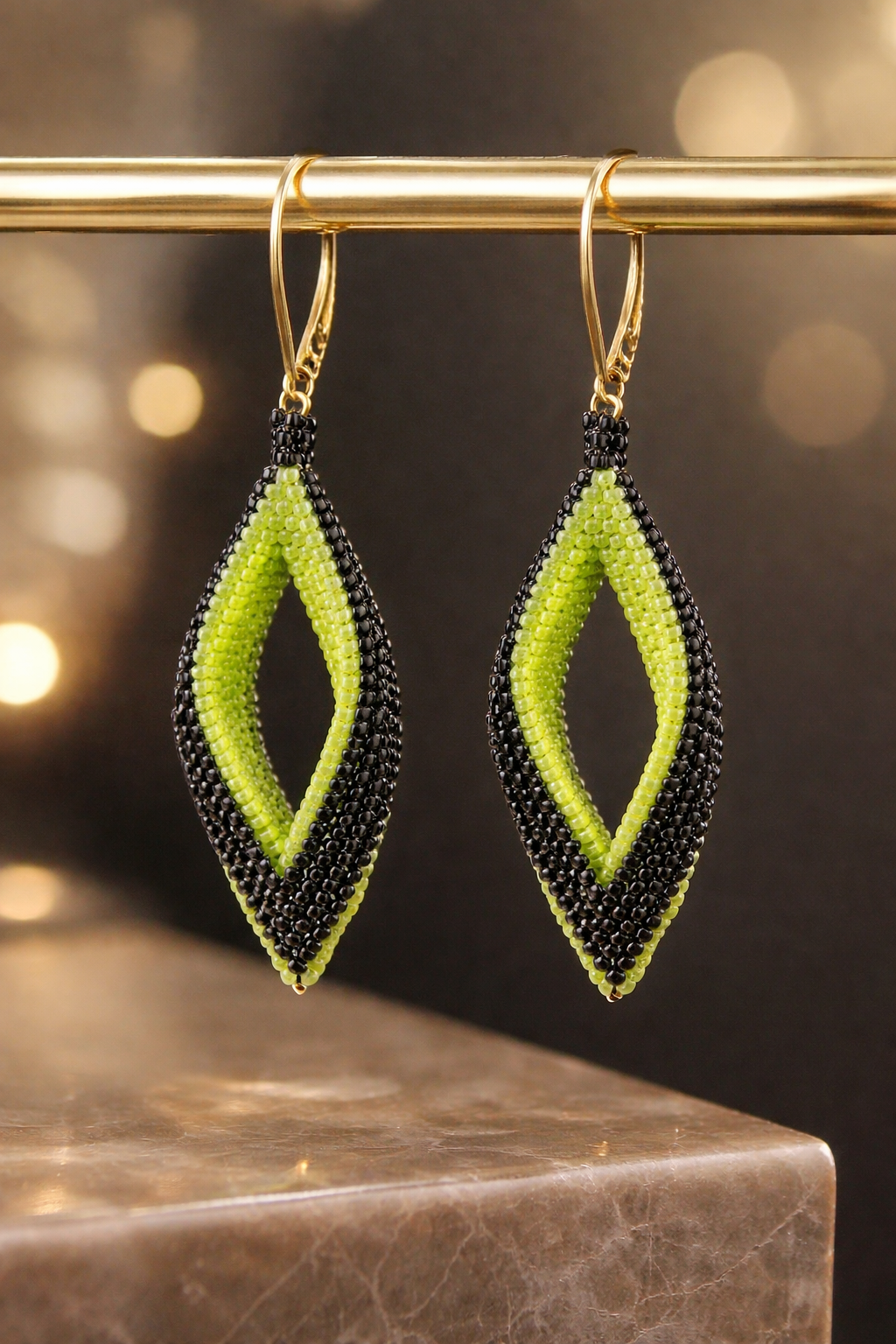 Midnight Lime Hand-Beaded Statement Earrings
