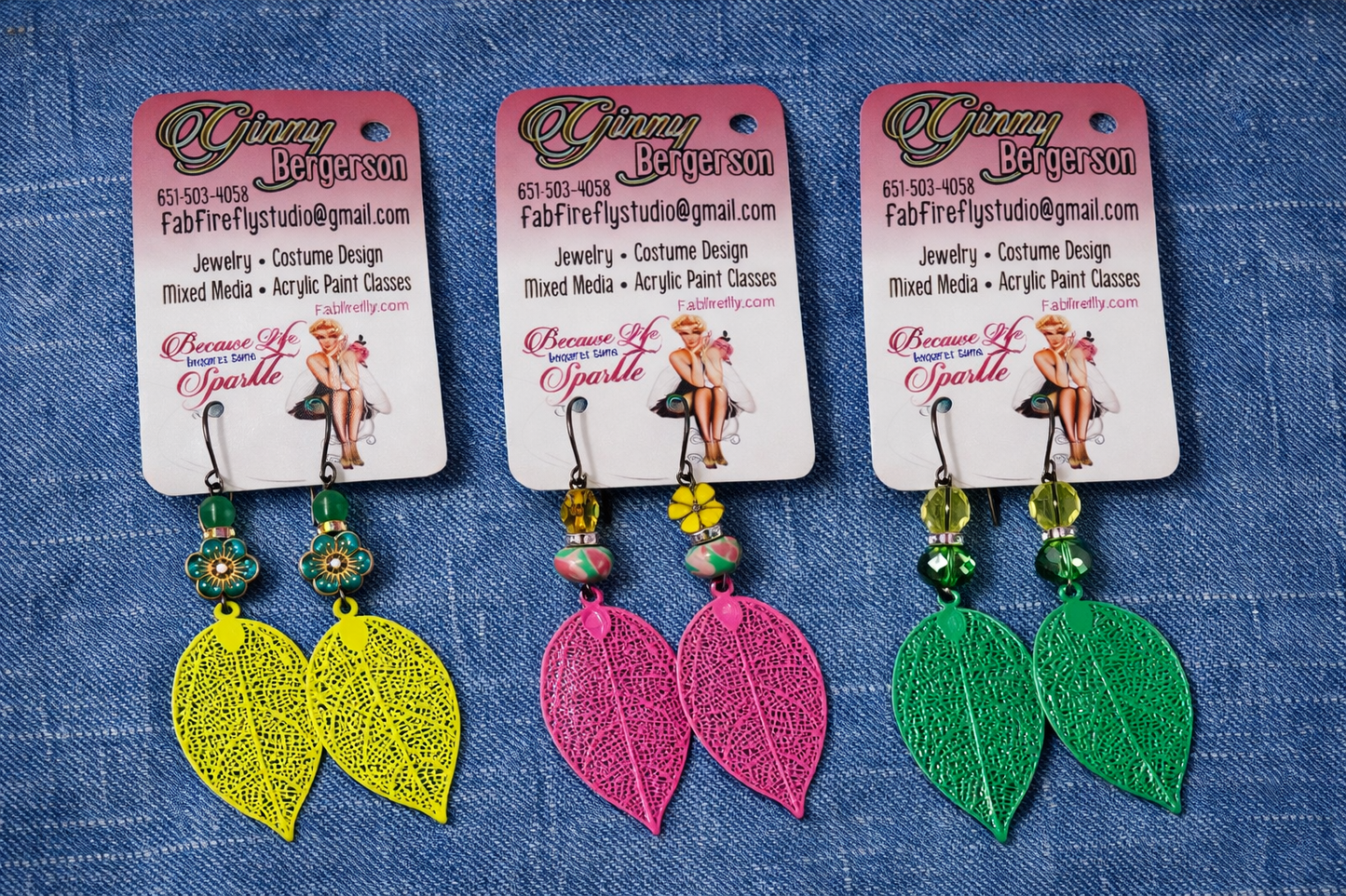 Colorful Filigree Leaf Earrings with Czech Crystals