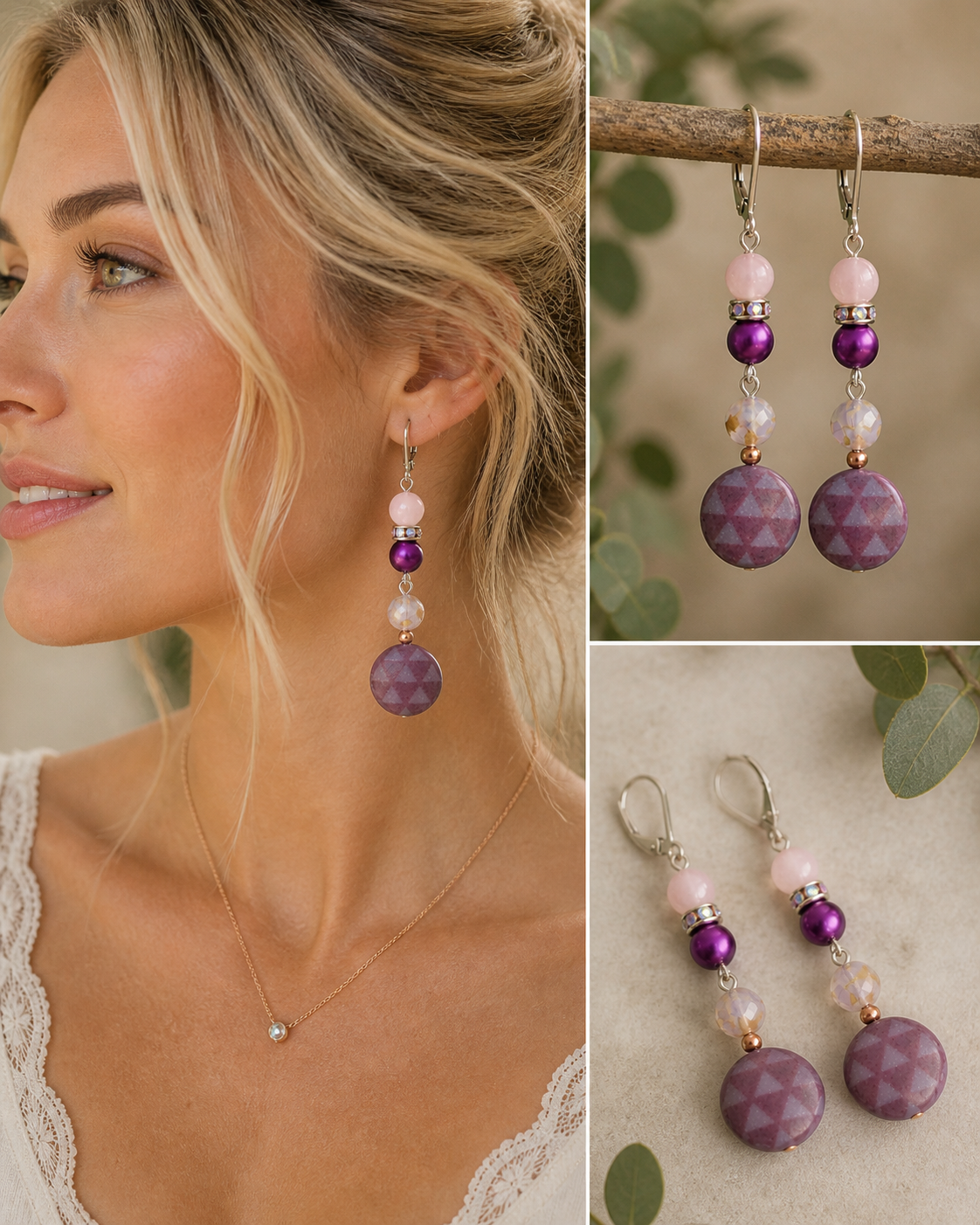 Blush & Plum Vintage Crystal Drop Earrings – Czechoslovakian Glass & Pearl Dangles