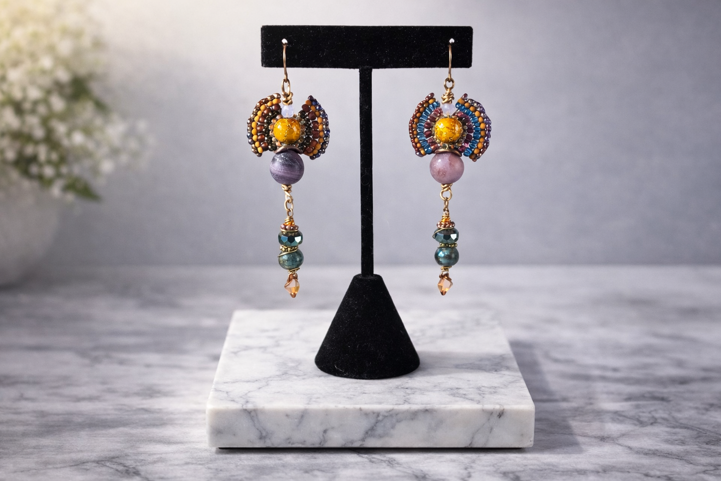 Sunset Mosaic Beaded Drop Earrings