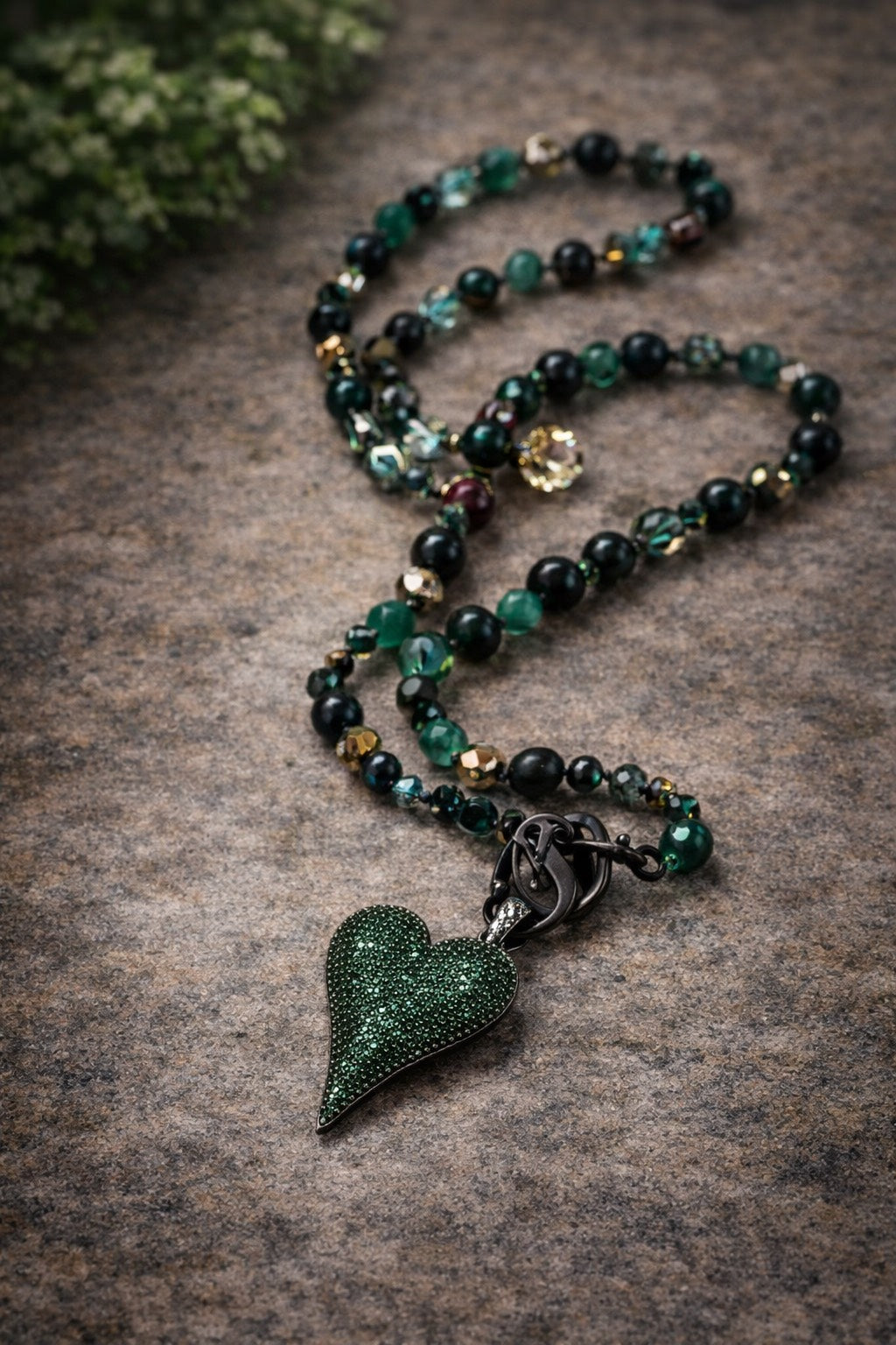 Emerald Devotion Double-Wrap Necklace with Removable Pavé Heart