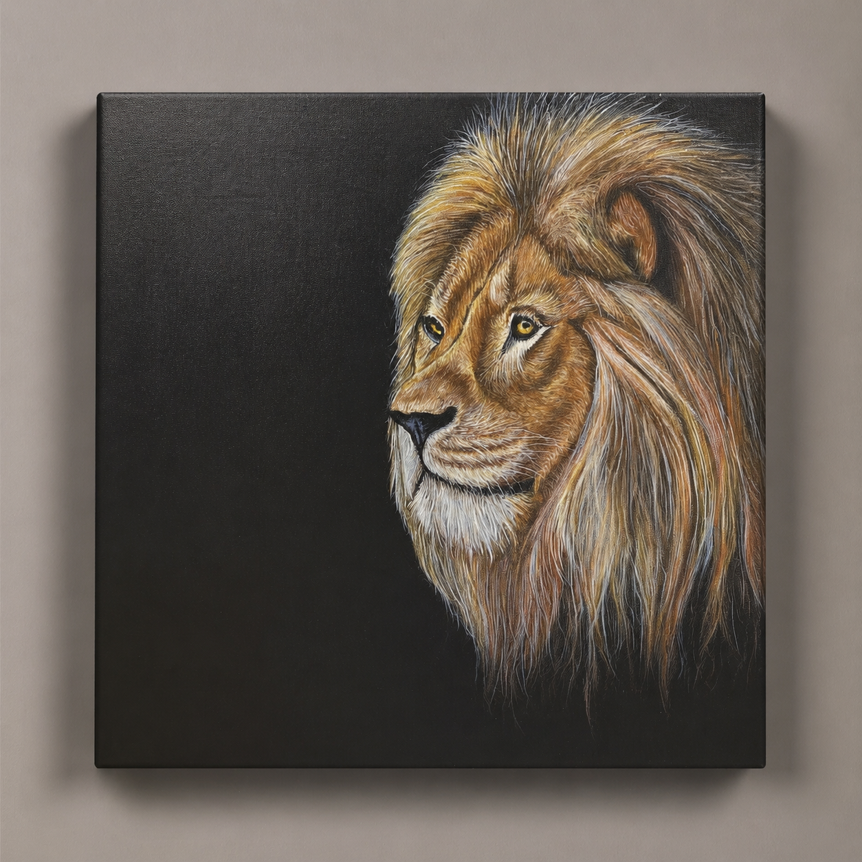 The King – Lion Portrait Acrylic Painting (16x16 Gallery Wrapped Canvas)