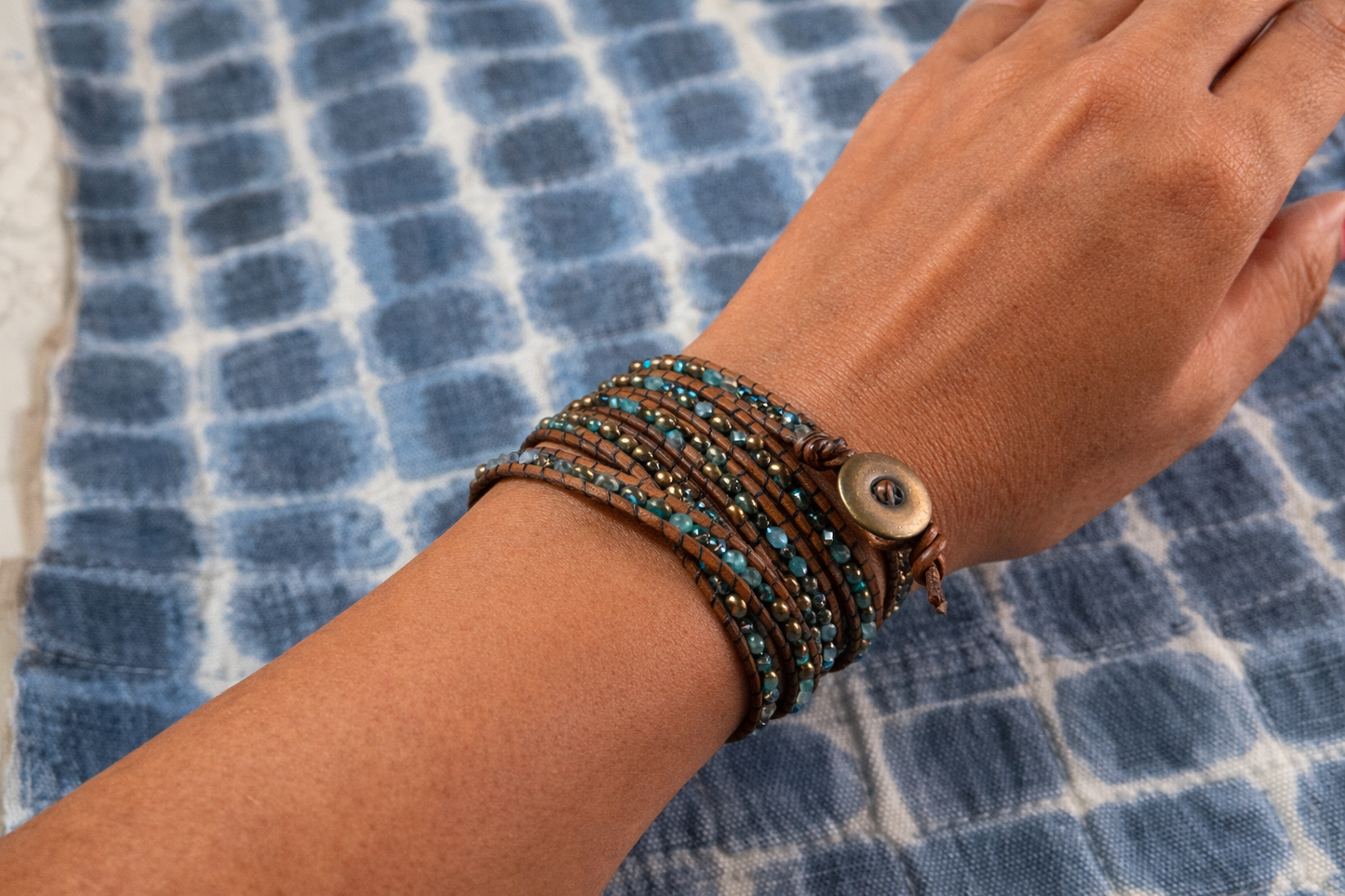 Five Wrap Boho Beaded Bracelet – Czechoslovakian Crystal Leather Wrap Bracelet – Fits 7.5–8” Wrist