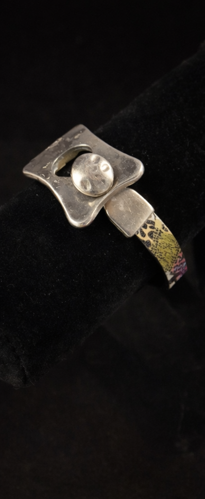 Wild Patchwork Leather Bracelet with Hammered Silver Clasp