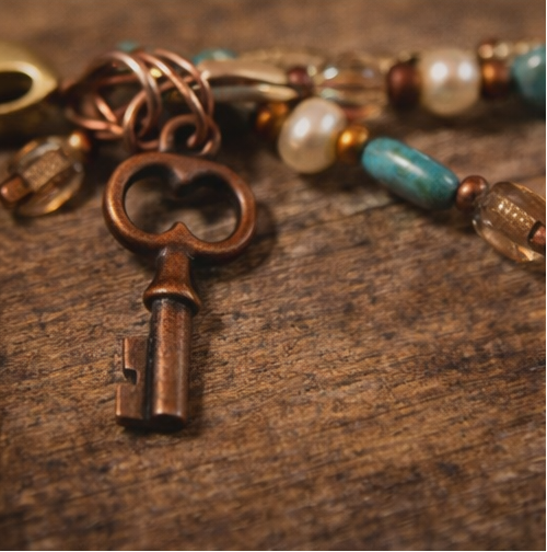 Bohemian Heart & Key Bracelet – Czech Glass, Pearls & Austrian Crystal Charm