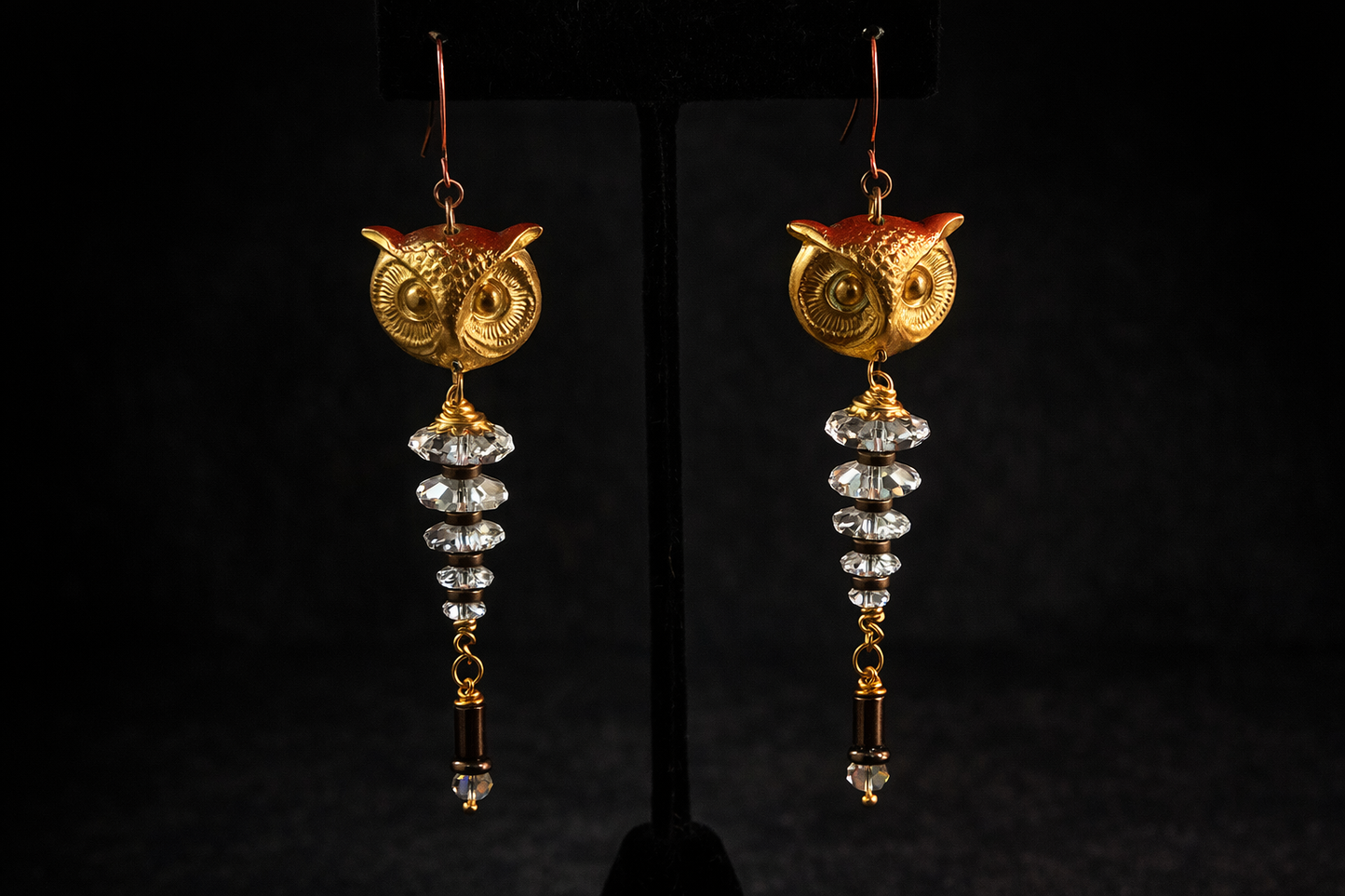 Golden Owl Crystal Cascade Earrings