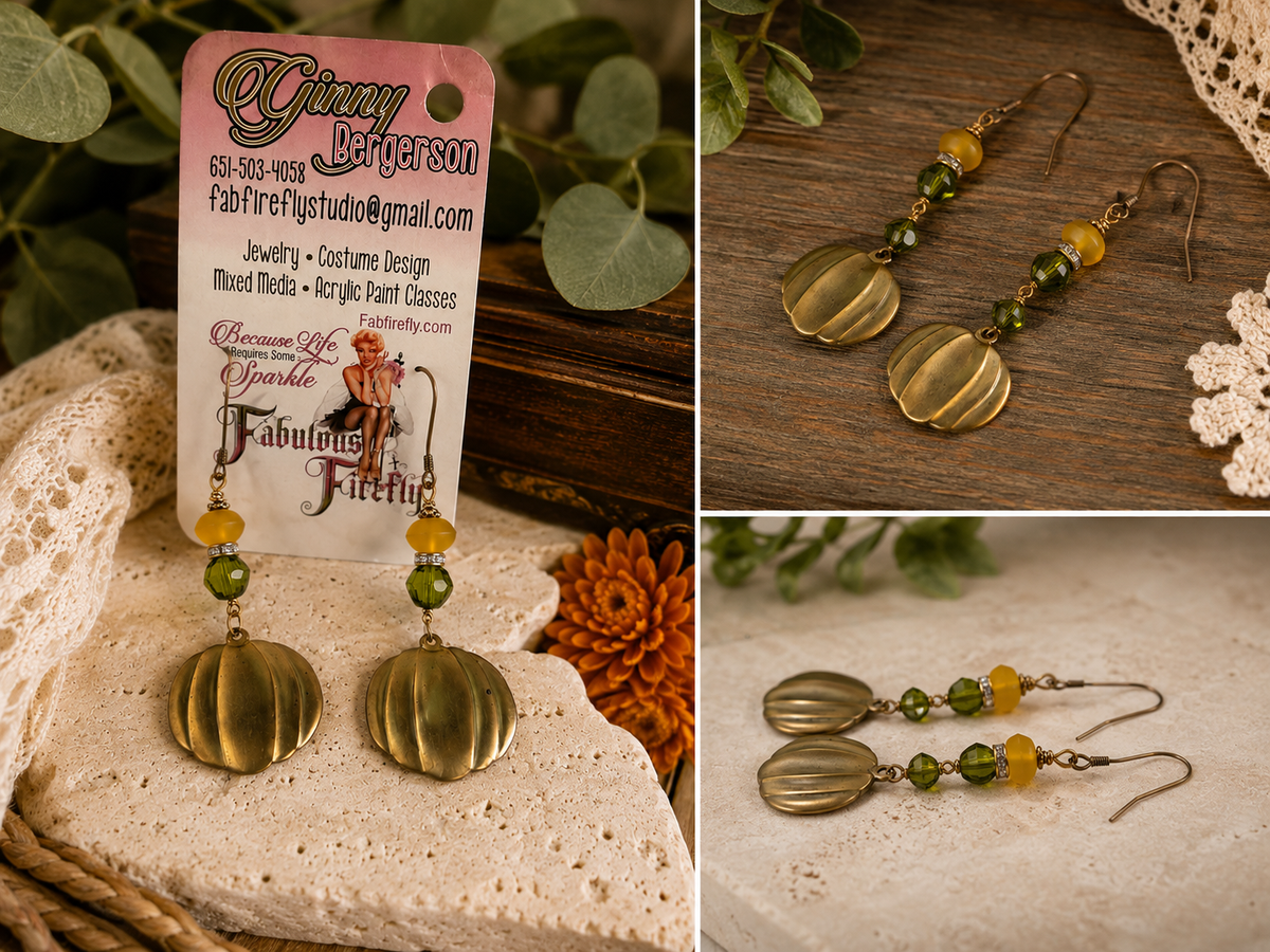 Handmade Metallic Pumpkin Earrings with Swarovski Crystal
