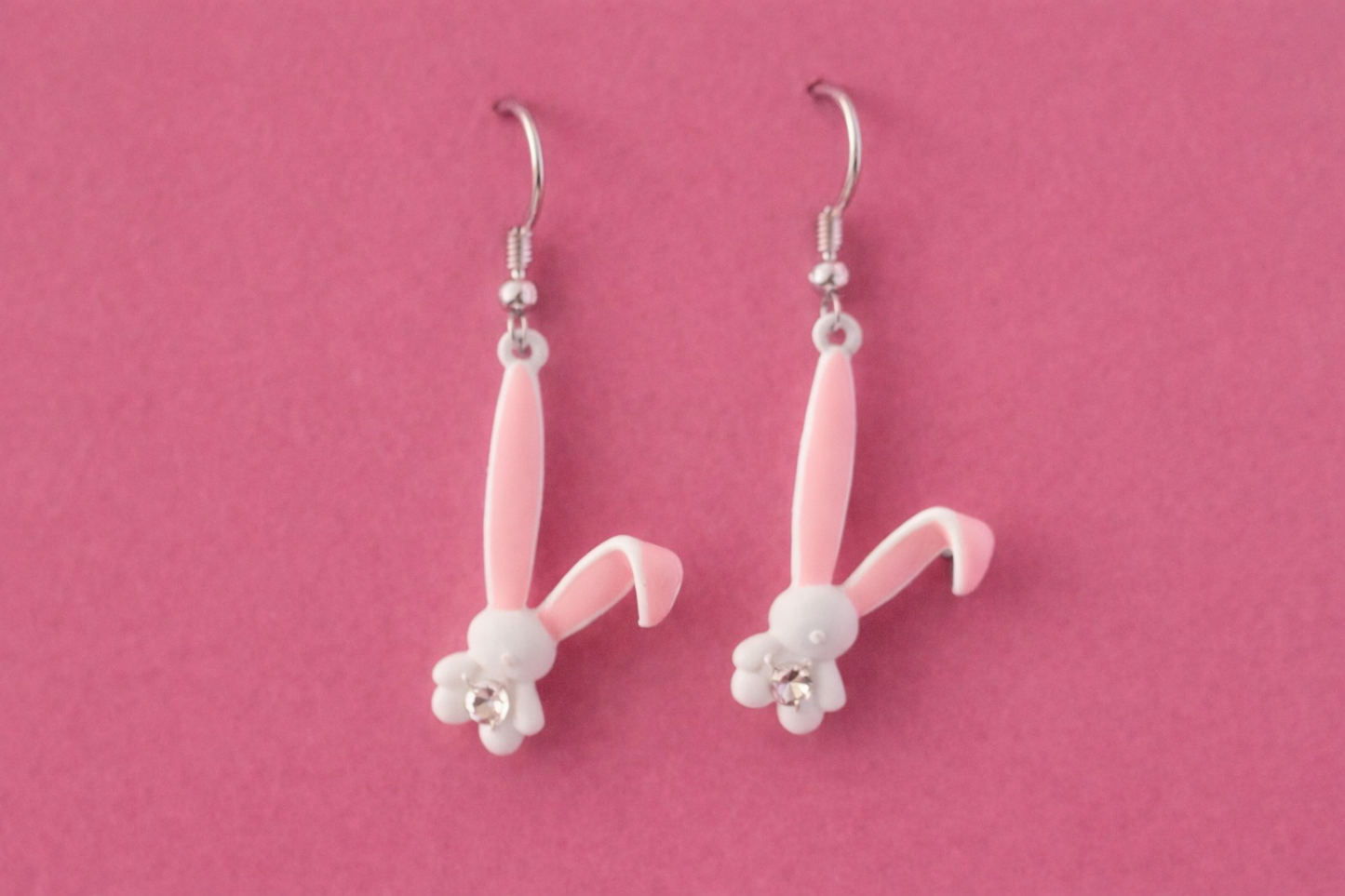 Sweet Pink Bunny Dangle Earrings – Cute Crystal Rabbit Earrings for Girls