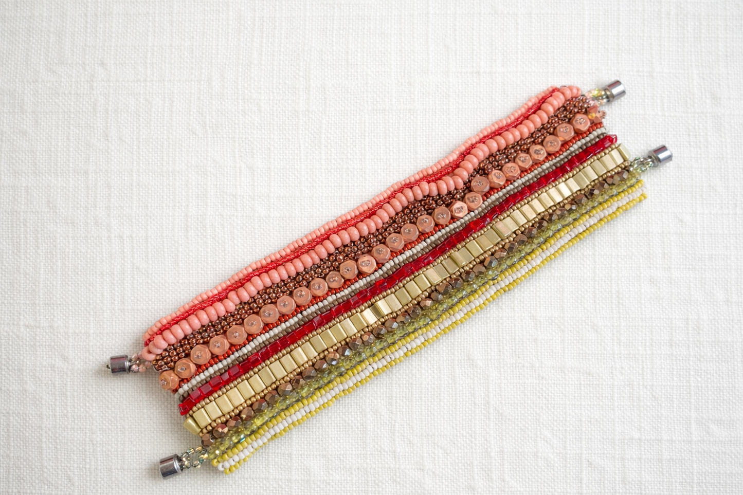 Bohemian Market Hand-Beaded Cuff Bracelet - 7" - 7.5"