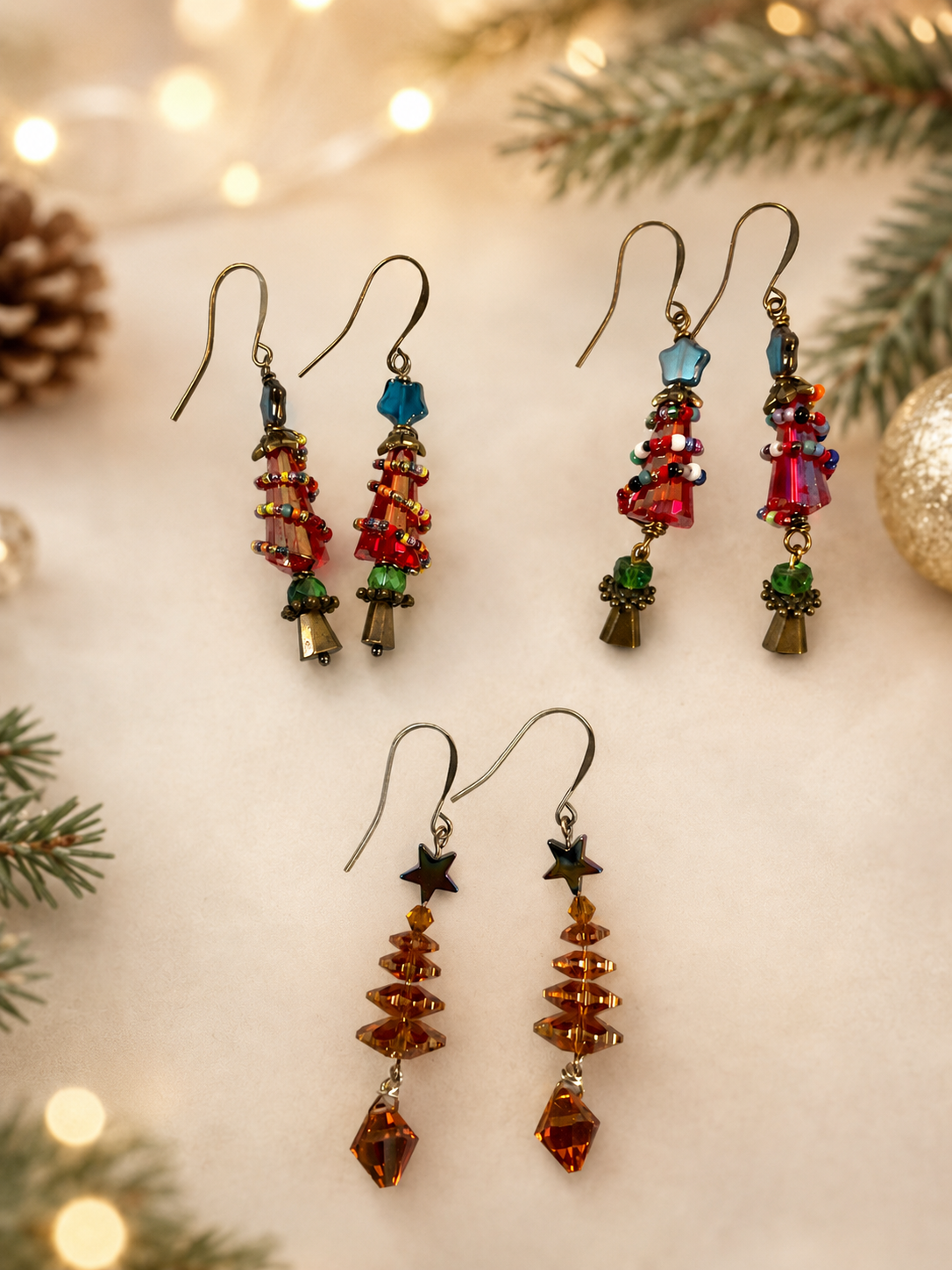 Handmade Swarovski Crystal Christmas Tree Earrings – 3 Holiday Styles