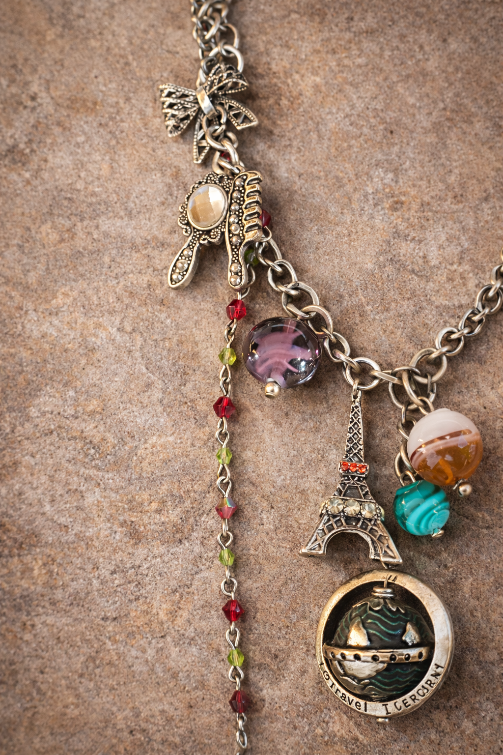 Wanderlust Charm Necklace – Eiffel Tower, Globe & Vintage Travel Treasures Statement Piece