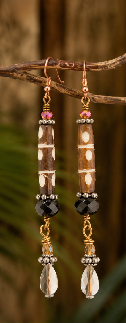 Savanna Nights African Bead Earrings – Czech Glass, Austrian Crystal & Mixed Metal Drops