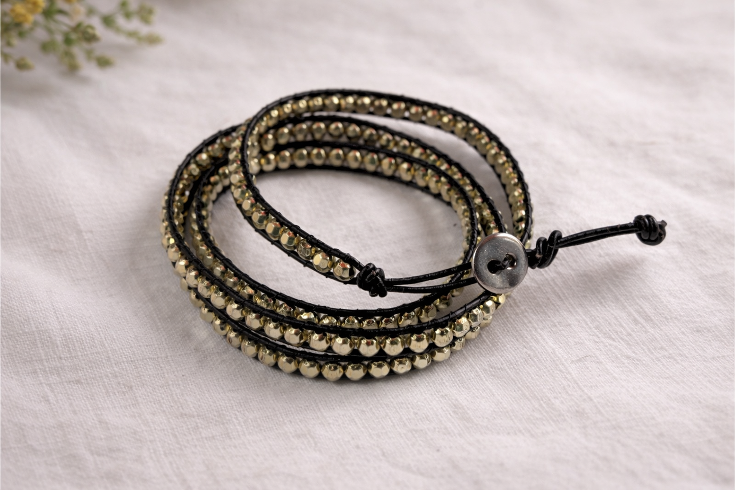 Gold Beaded Wrap Bracelet – Adjustable 4 Layer Minimalist Bracelet