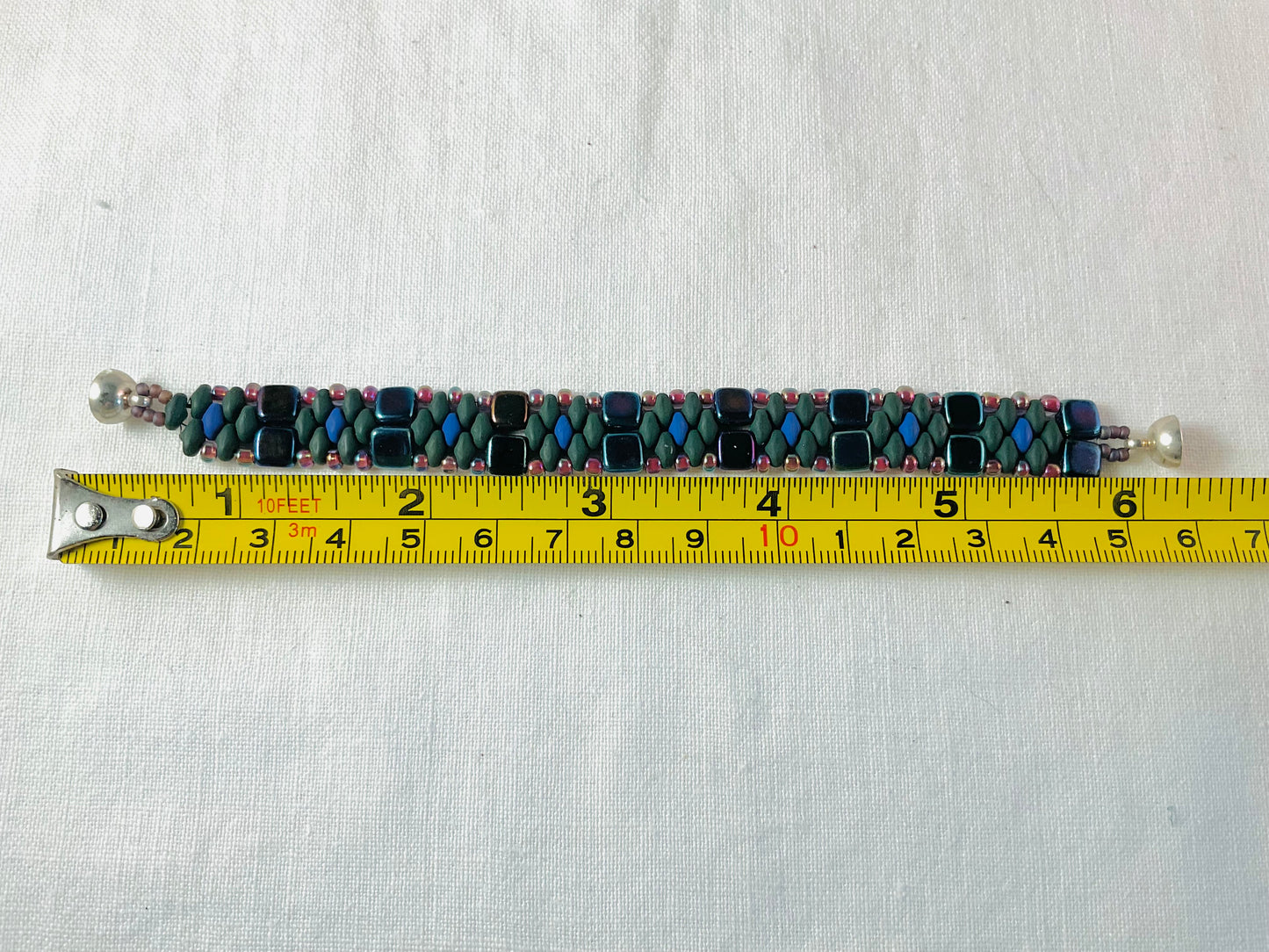 Bracelet - beaded super duo and square beads - small 6.5"