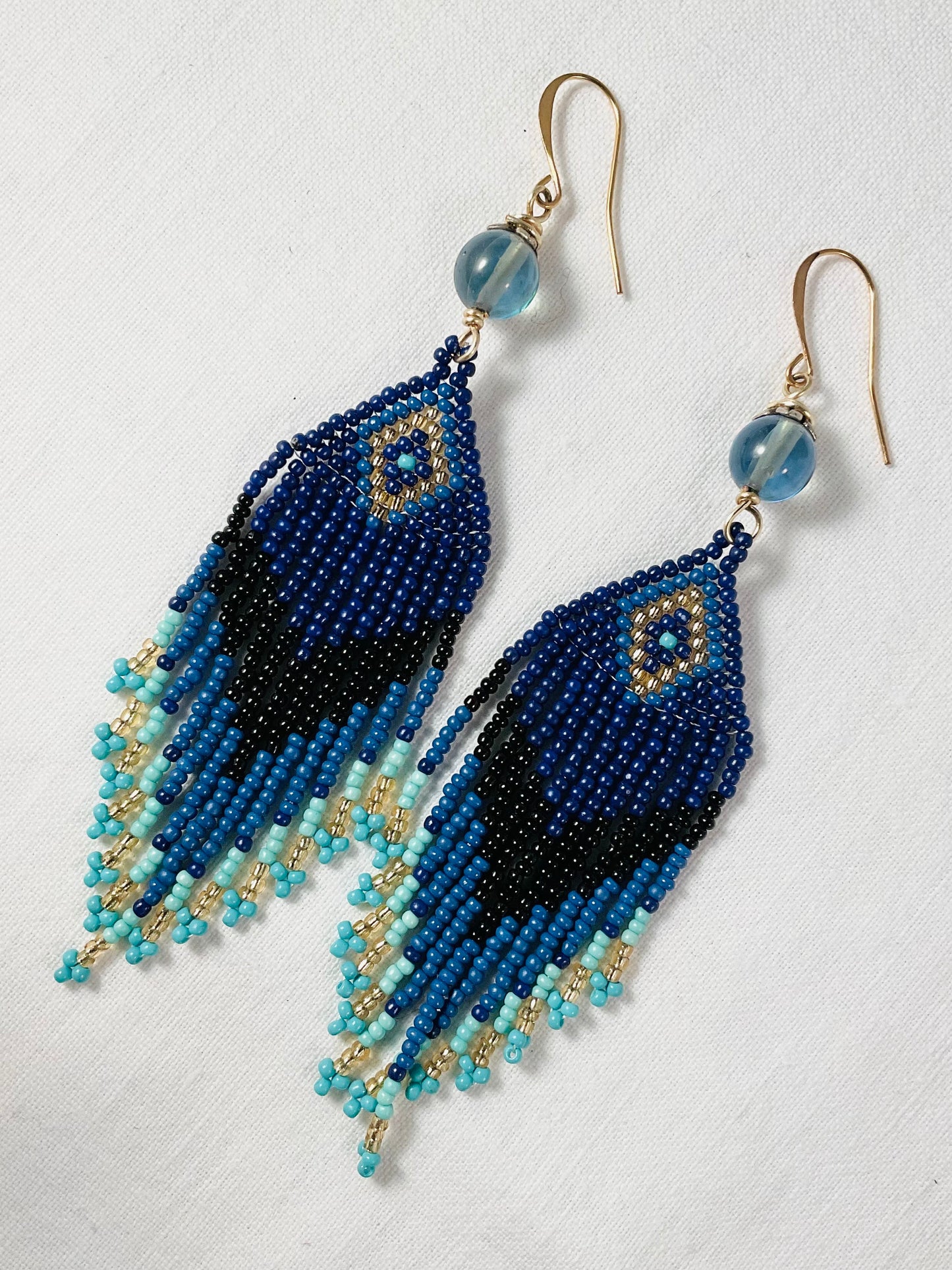 Midnight Coast French Beaded Fringe Earrings