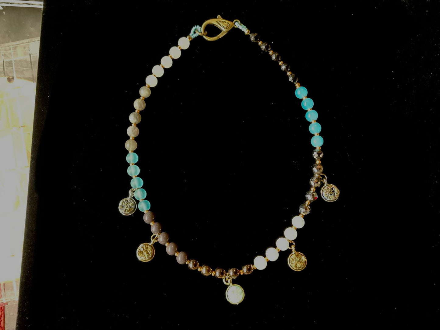 Earth & Sky Charm Necklace – Pyrite, Quartz & Teal Beaded (18”)
