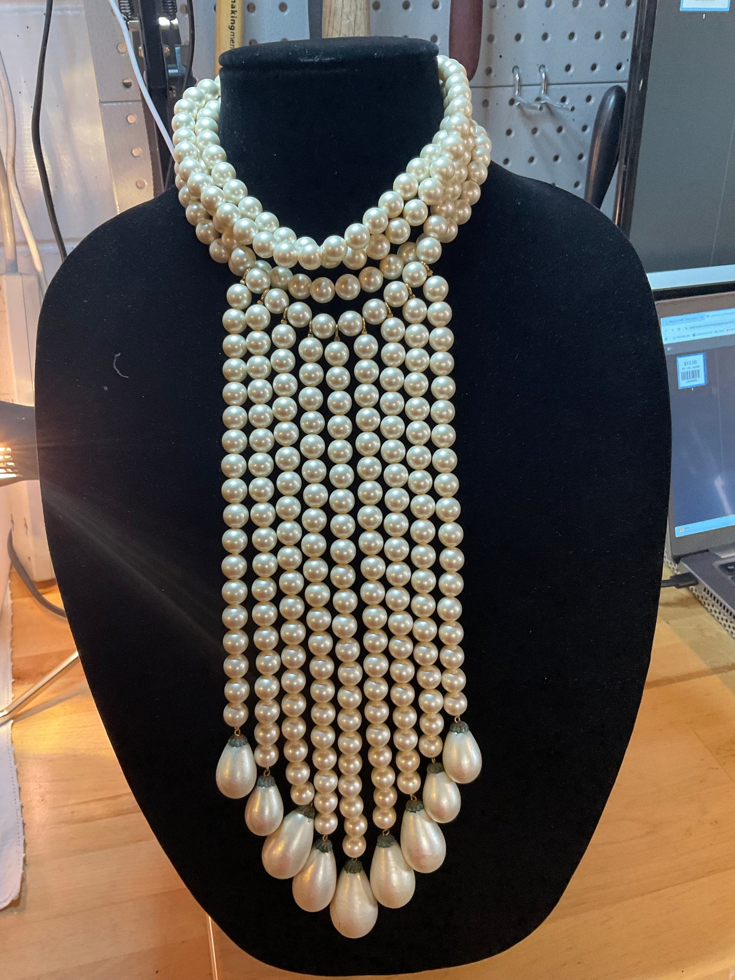 Vintage Pearl Waterfall Statement Necklace
