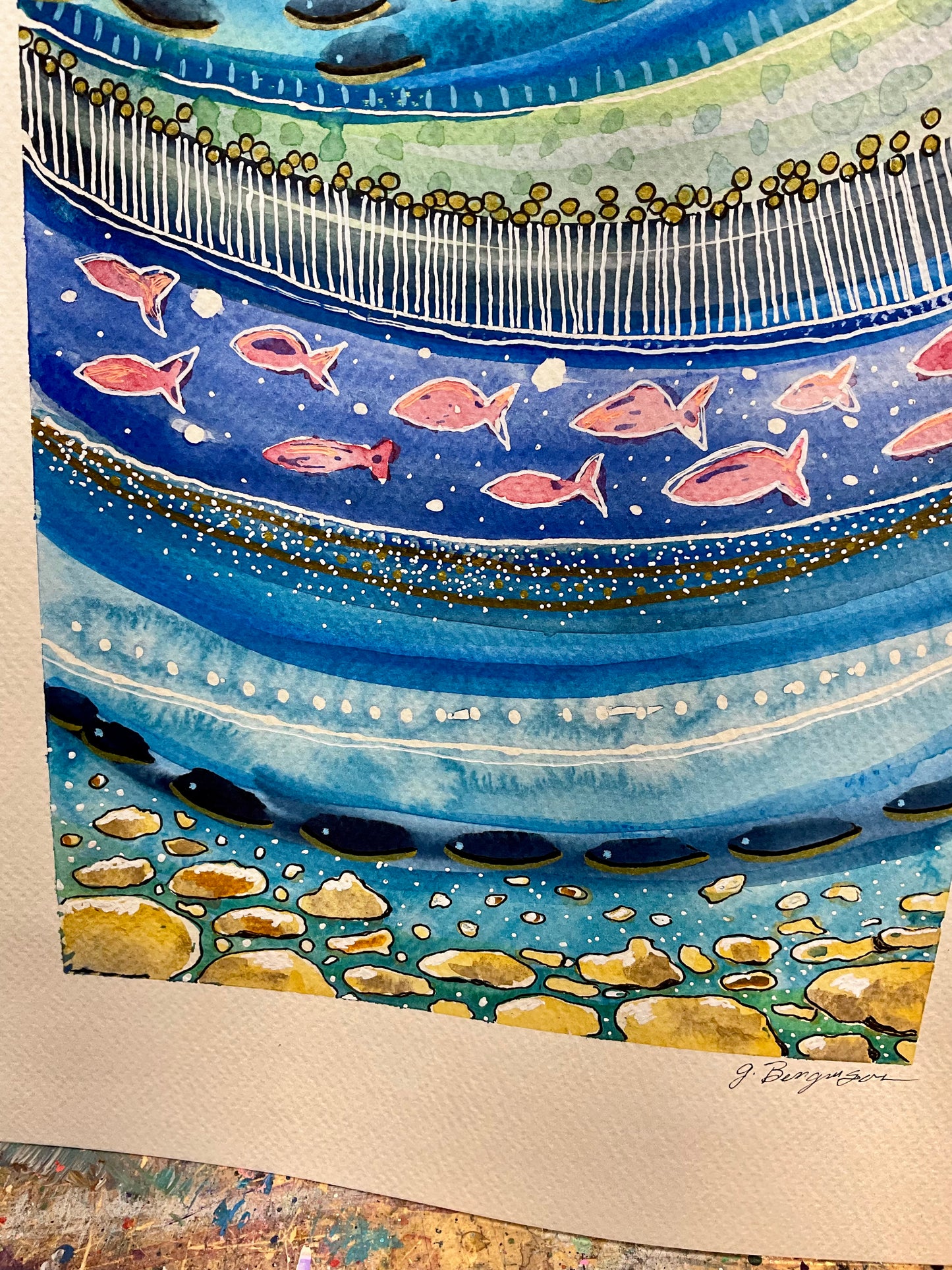 Currents Of Life - Watercolor & Ink Fish Painting