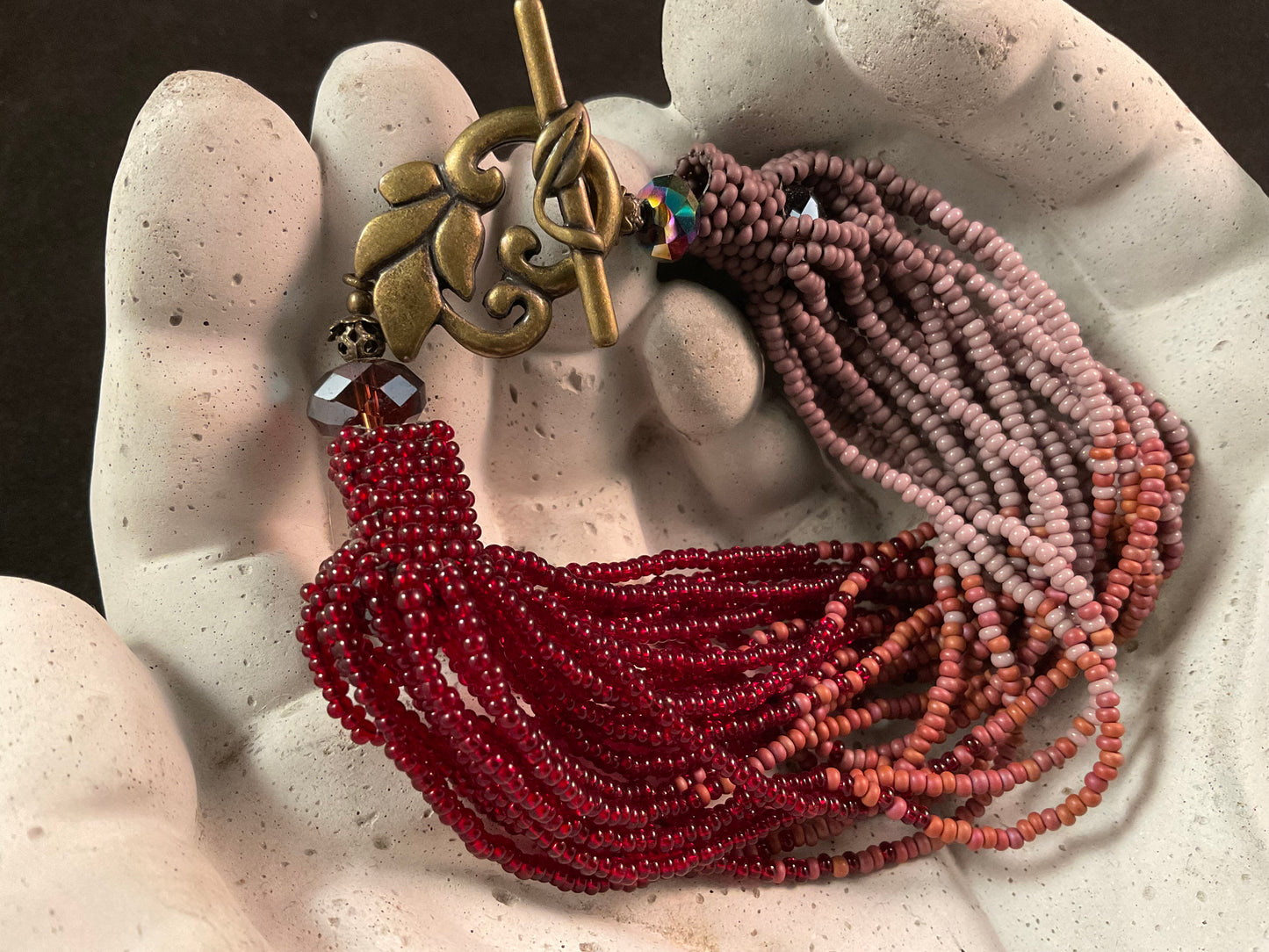 Ombré Beaded Tassel Bracelet – Red to Blush Seed Bead Statement Bracelet