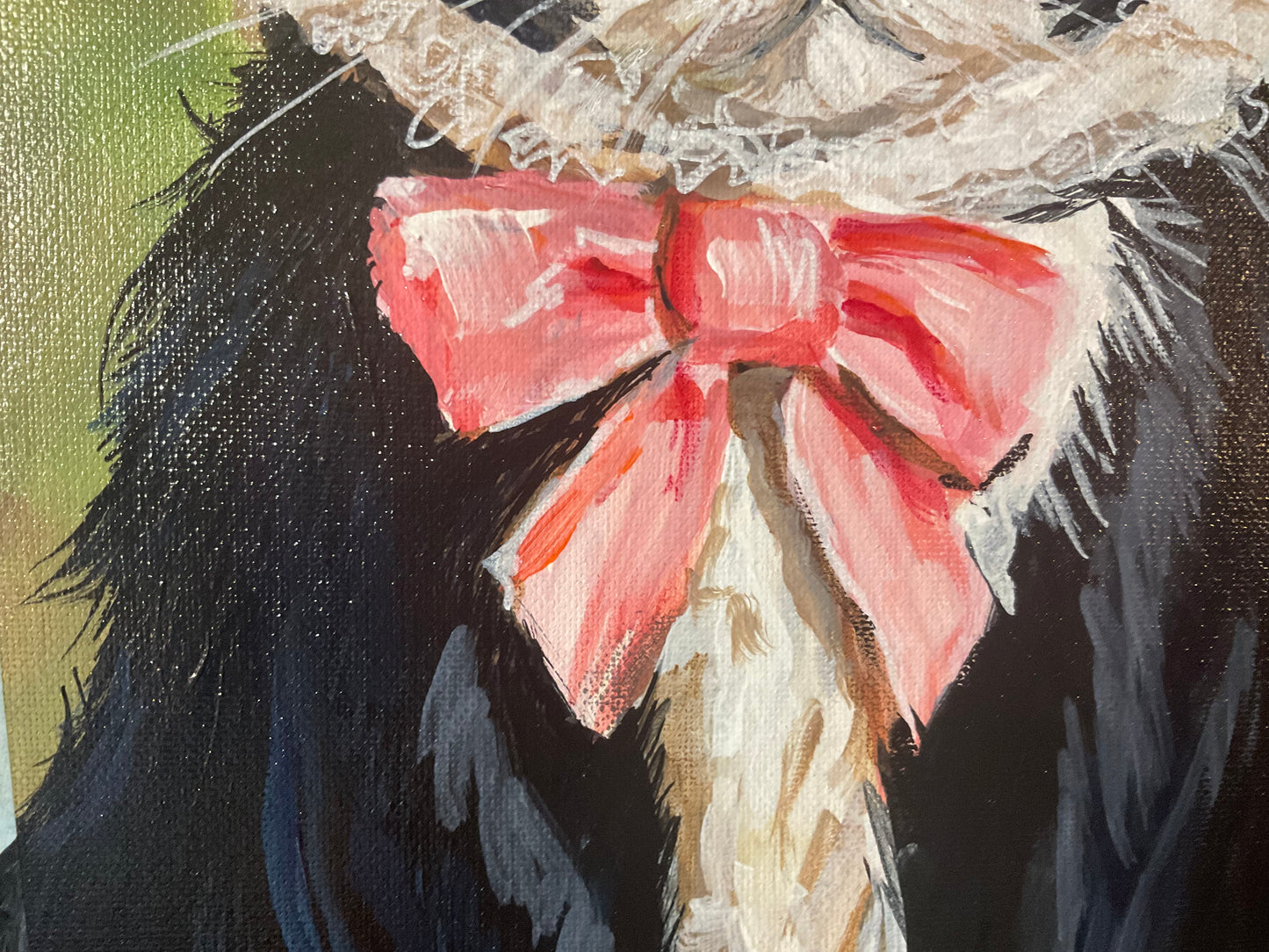 Somebunny Is Not Amused – Tuxedo Cat in Bunny Hat Mixed Media Painting- Local Pickup only