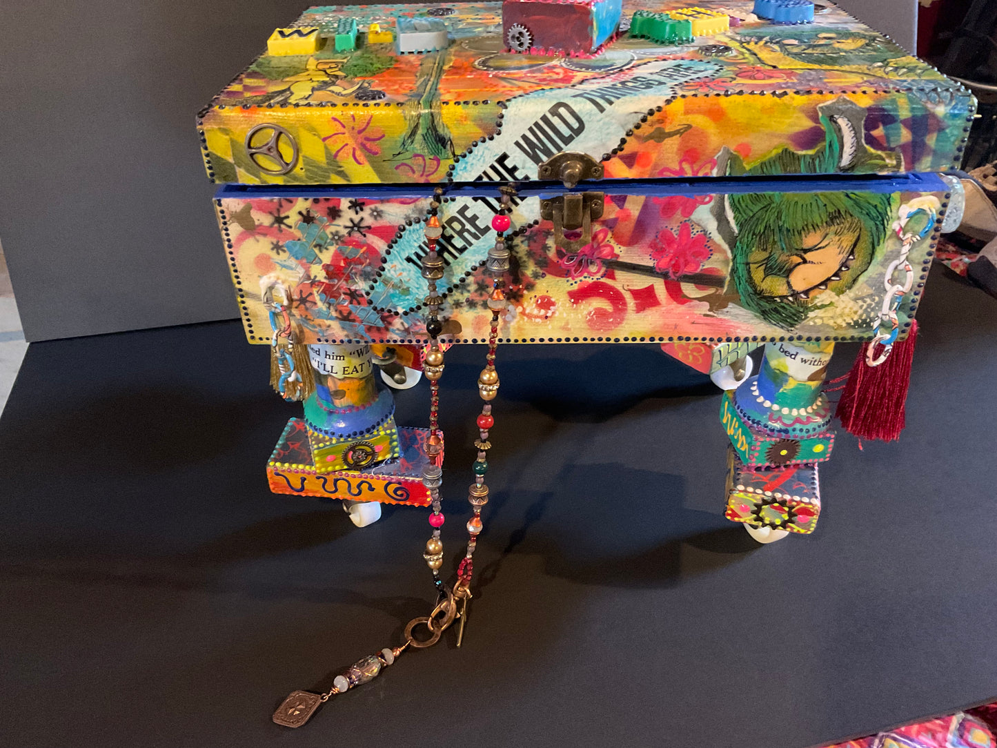 Wild Things Are Jewelry Chest – Hand-Painted Whimsical Art Box on Wheels