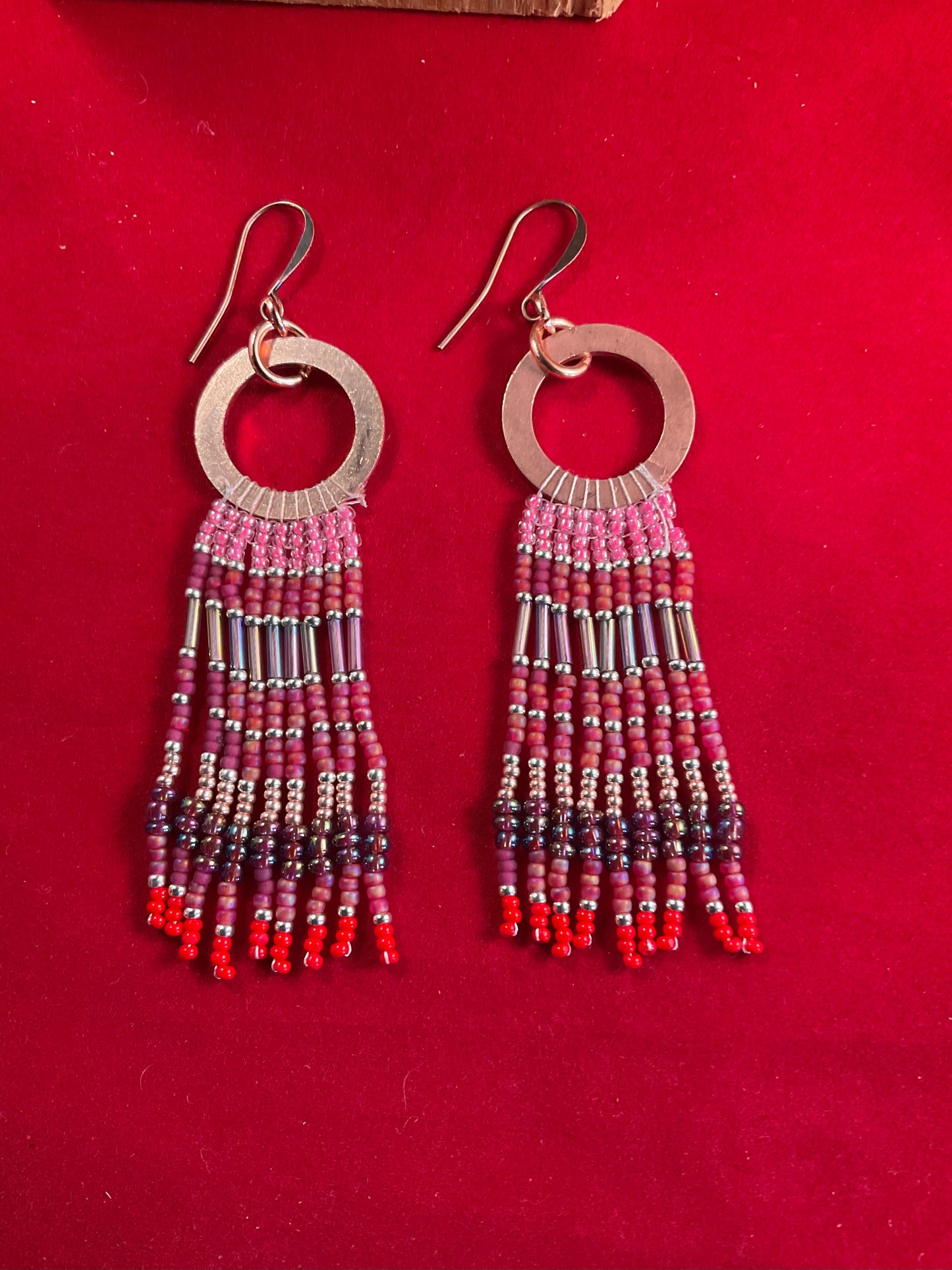 Crimson Cascade Copper Fringe Earrings