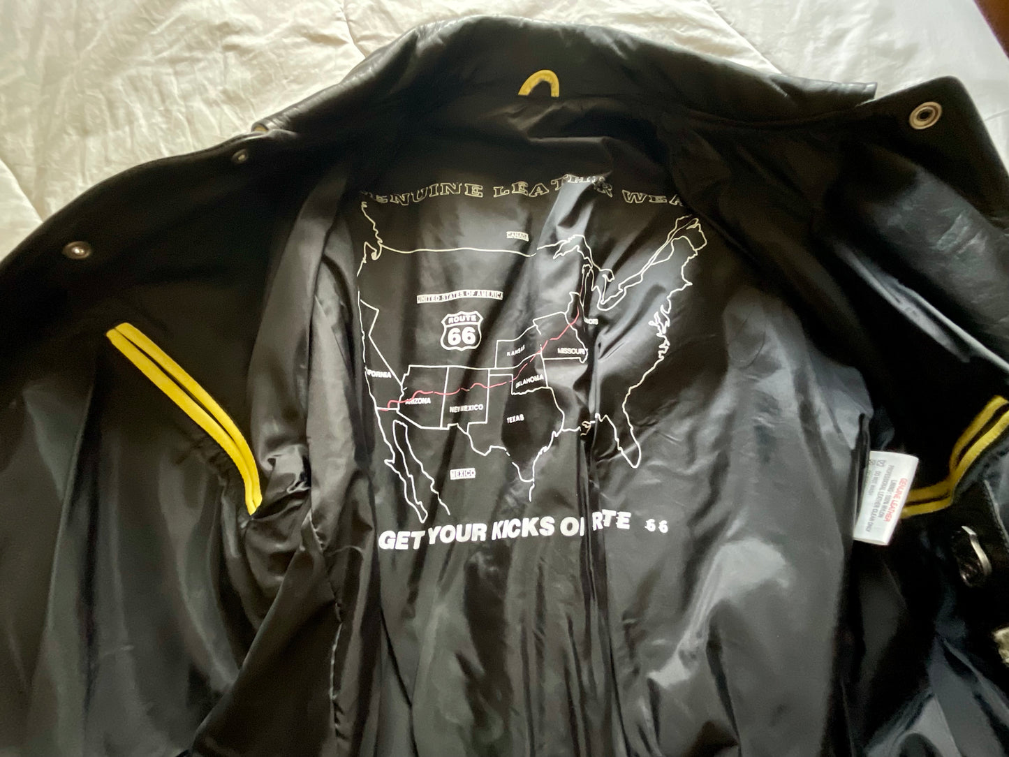 Easyriders Leather Jacket – Black & Yellow Vintage Motorcycle Style (Route 66 Lining)
