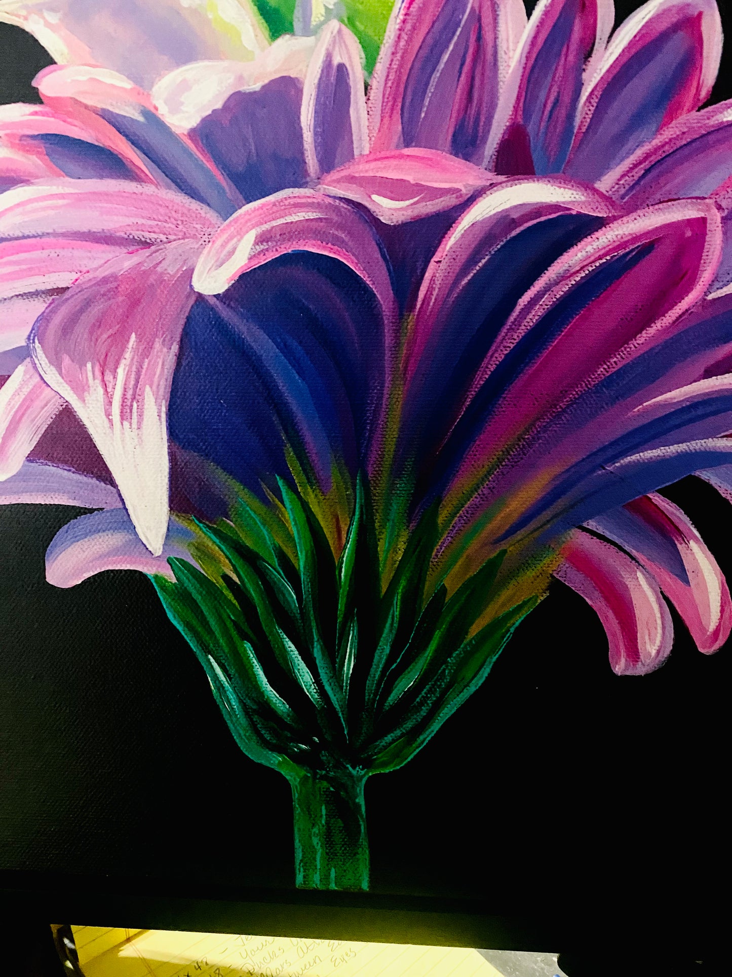 PAINTING - Taking Shelter - Frogs and flowers 16 x 20"