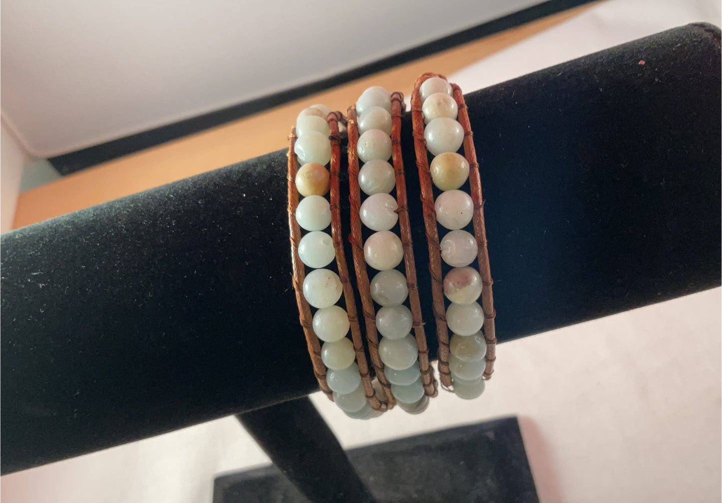 Jasper Triple Wrap Bracelet – Natural Jasper Beaded Adjustable Boho Bracelet with Silver Button