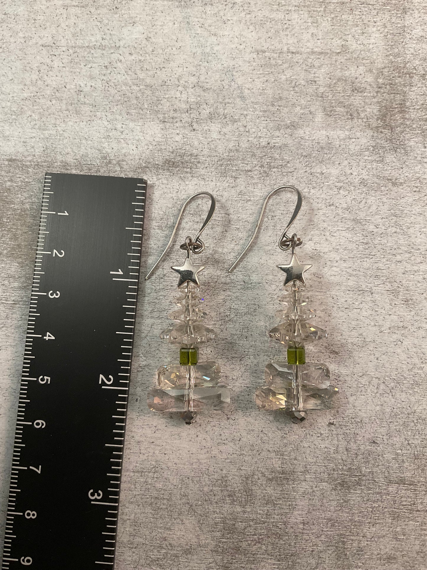 Swarovski Crystal Christmas Tree Earrings with Silver Star Accents