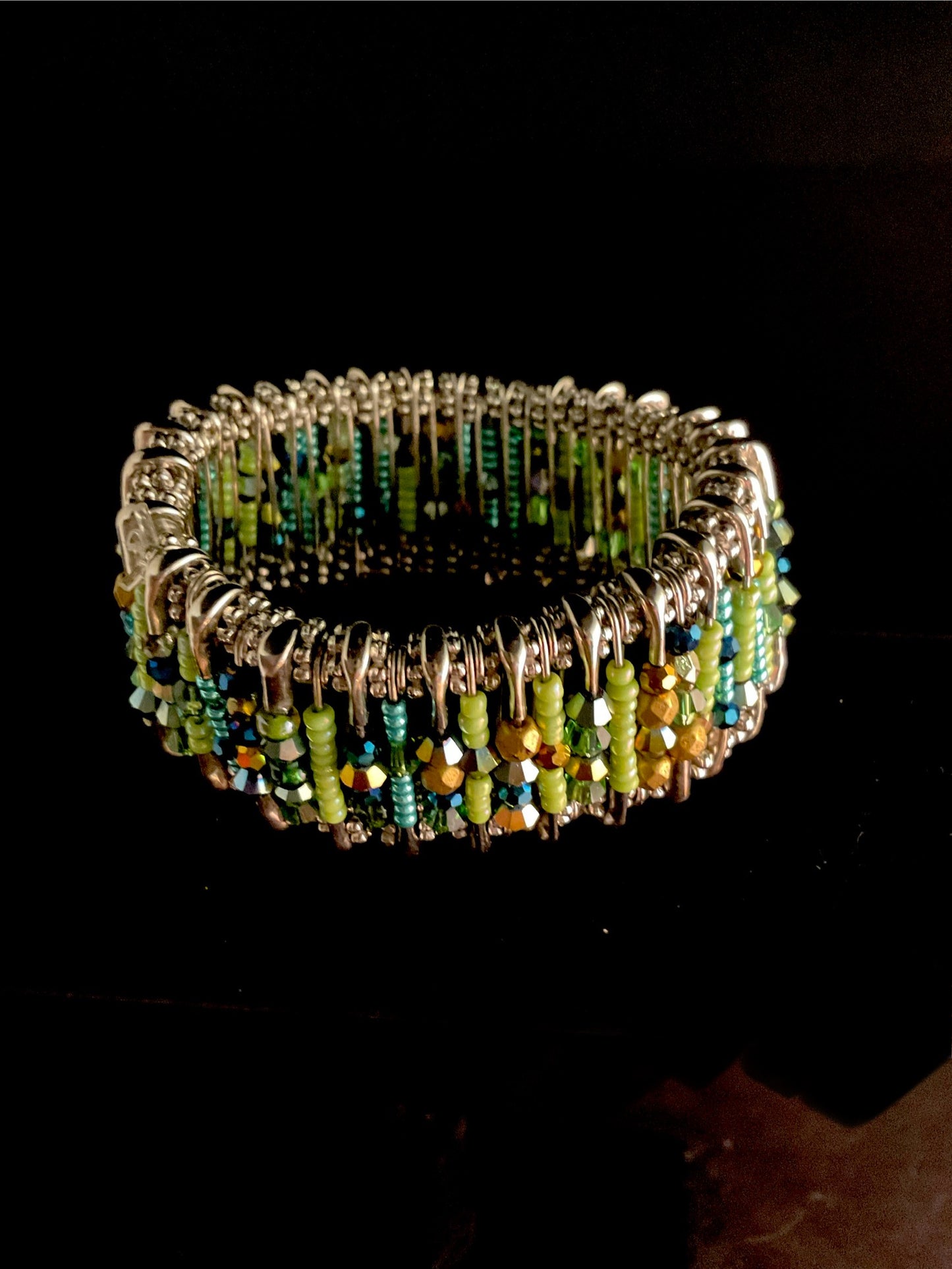 Sparkling Green Safety Pin Bracelet